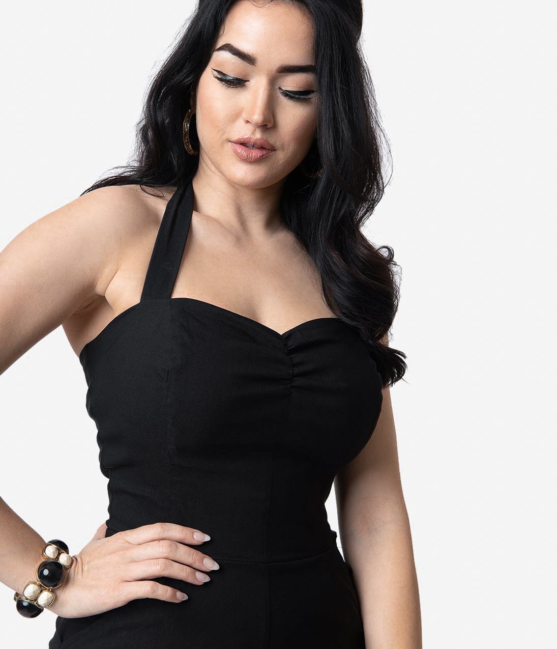 Vintage 1950s Black Halter Marcel Jumpsuit - Retro Pin-Up Style One-Piece Outfit for Women | Perfect for Cocktail Parties, Date Nights & Vintage-Themed Events