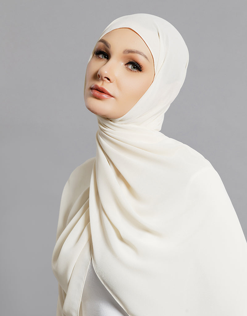 Elegant Chiffon Shawl in Shades of White - Lightweight Scarf for Women, Perfect for Weddings, Parties & Evening Events