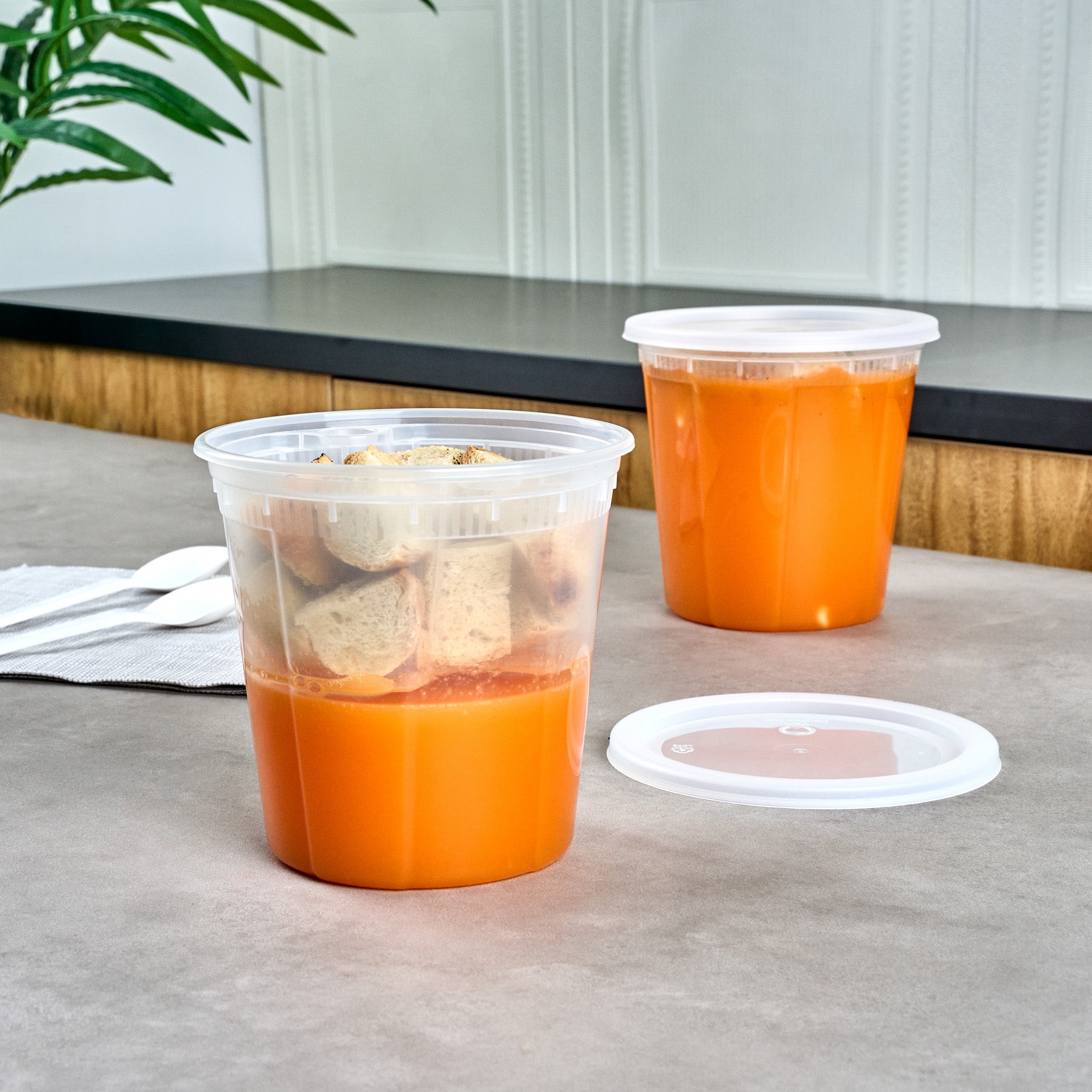 16 oz Clear Round Plastic Soup Container Insert - Fits 32/40/48 oz Containers, Microwave Safe (50-Pack) - Perfect for Takeout, Catering & Restaurant Food Storage