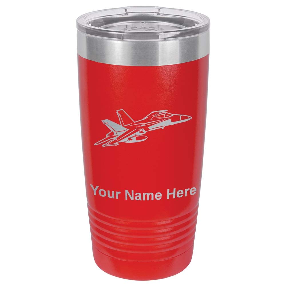 20oz Insulated Tumbler Mug with Fighter Jet Design - Custom Engraved Stainless Steel Travel Cup (Red) - Perfect for Coffee, Tea & Cold Drinks at Work, Gym or Outdoor Adventures
