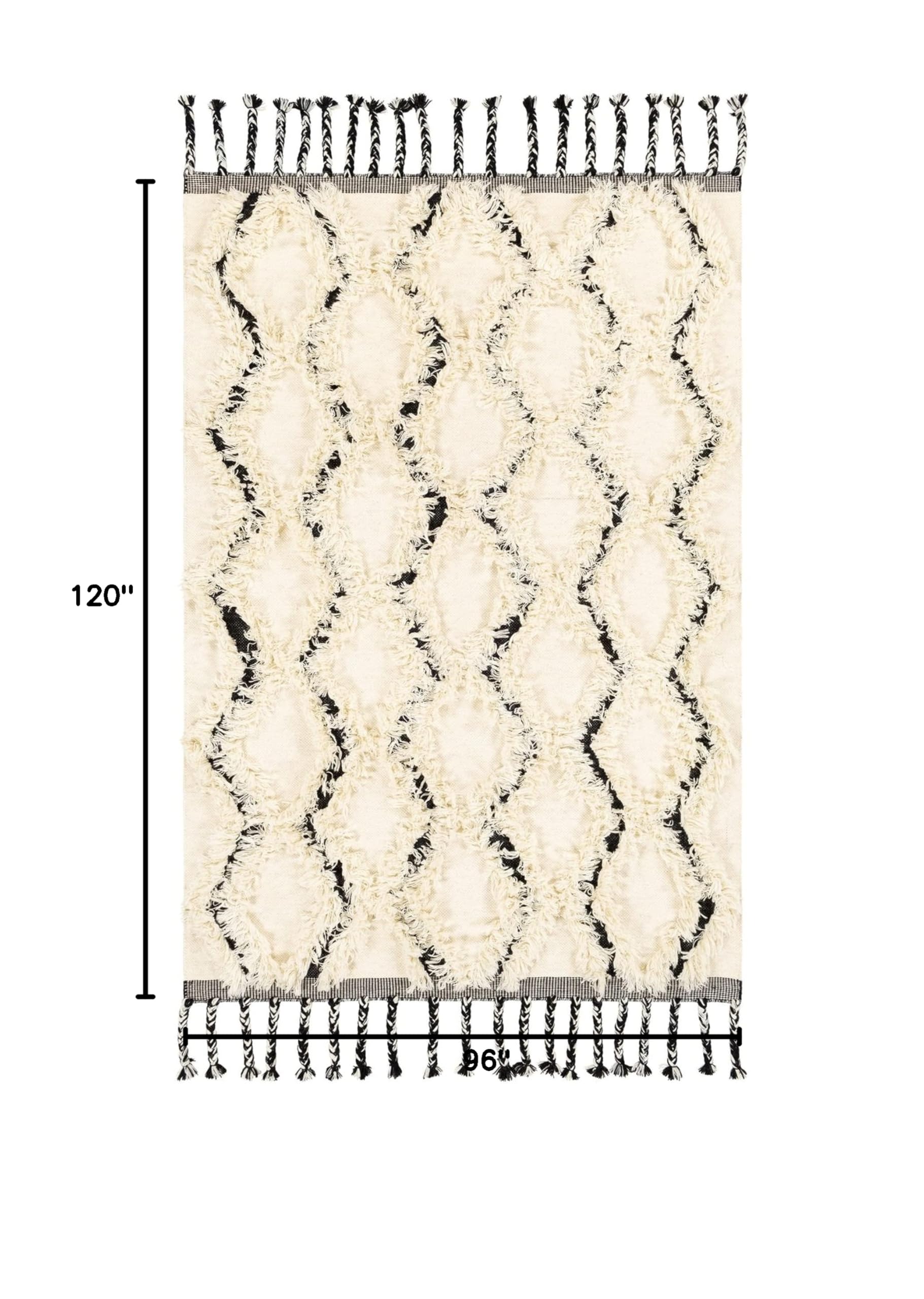 Premium 8x10 Wool Shag Area Rug - Soft Cream White Blue Black Carpet for Living Room, Bedroom, Kitchen | Luxurious & Durable Floor Decor for Home, Office, or Dorm