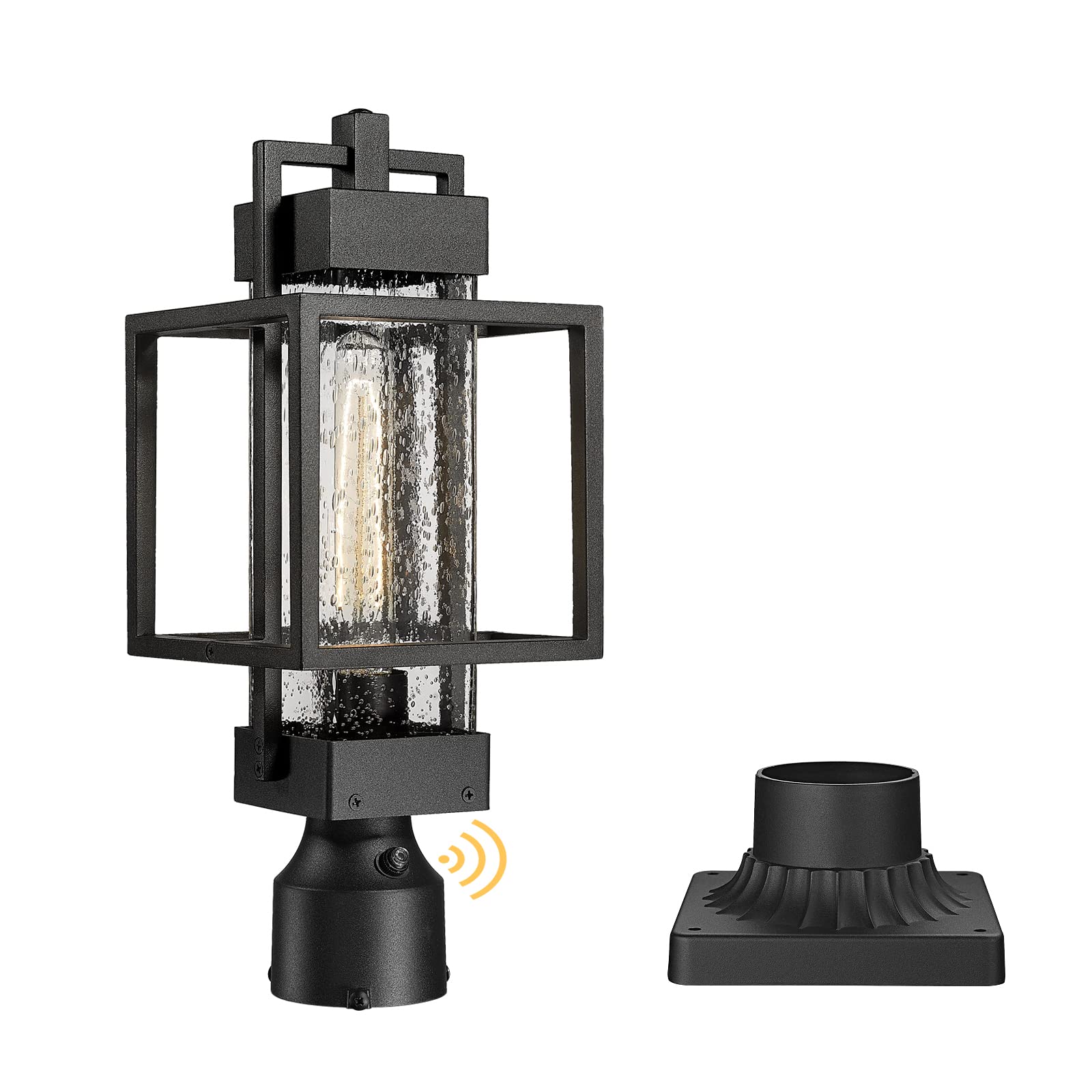 Dusk to Dawn Sensor Outdoor Post Light Fixtures - Waterproof Exterior Pier Mount Lantern with Bubble Glass for Garden, Patio, House - Perfect for Pathway, Driveway, and Landscape Lighting (2375/1GS-SBK)