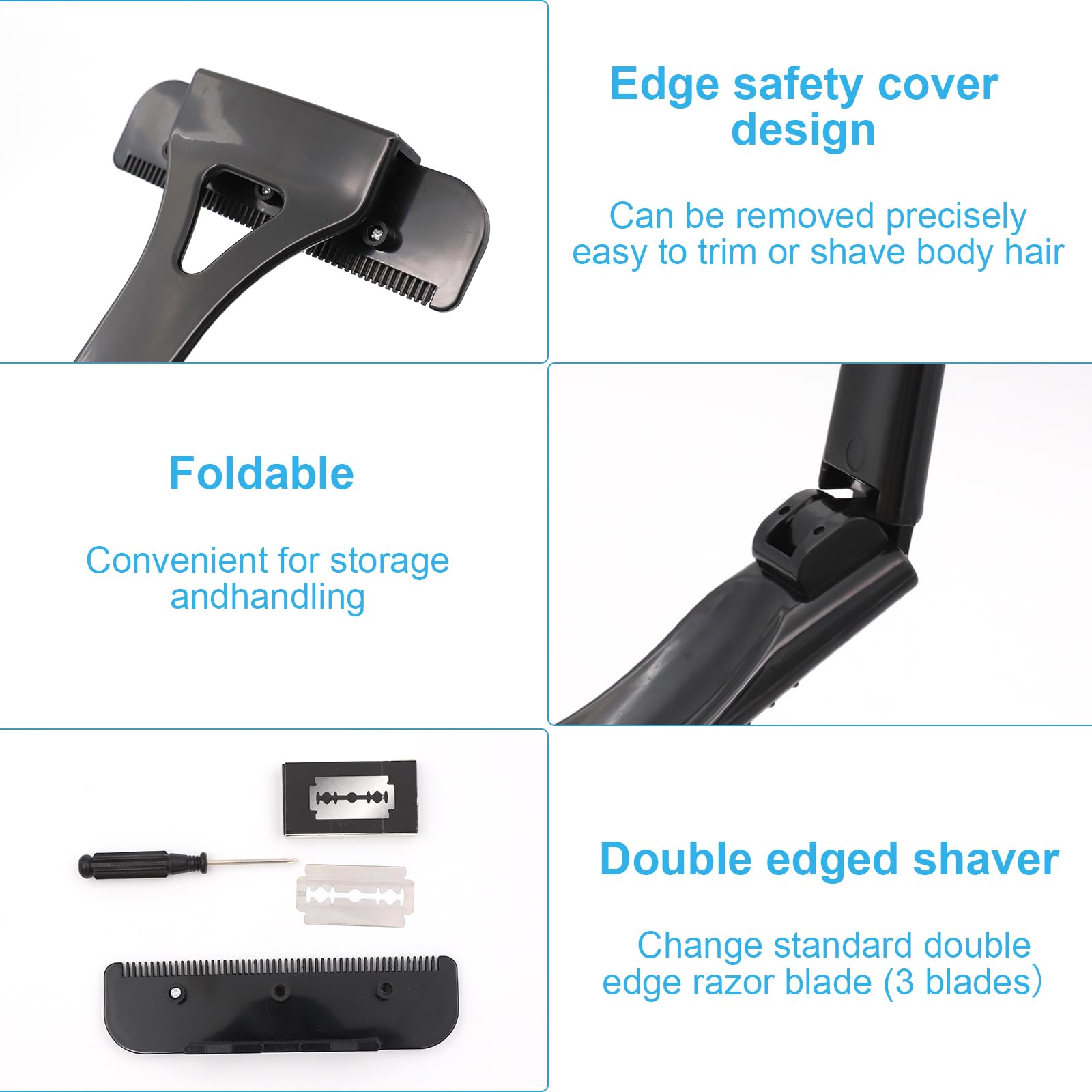 Men's Back Razor & Body Hair Trimmer - 10 Replacement Blades, Foldable Back Hair Remover for Wet/Dry Shaving | Effective Back Shaving Tool for Smooth Skin | Perfect for Home Use, Travel & Grooming Kits