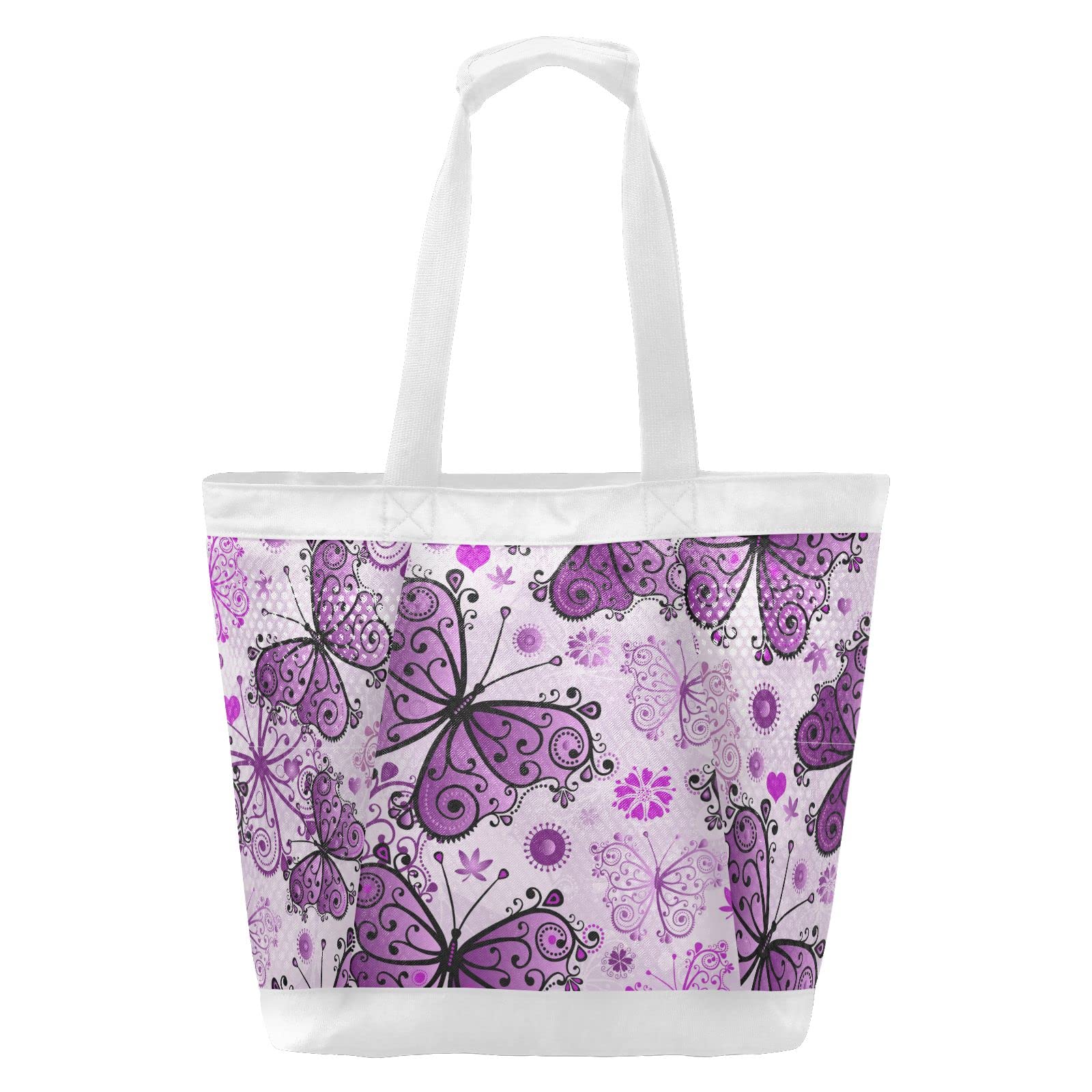 J JOYSAY Large Water-Resistant Mesh Beach Tote Bag for Women - Spring Violet Butterfly Design - Perfect for Beach Vacations, Pool Parties & Summer Travel Accessories