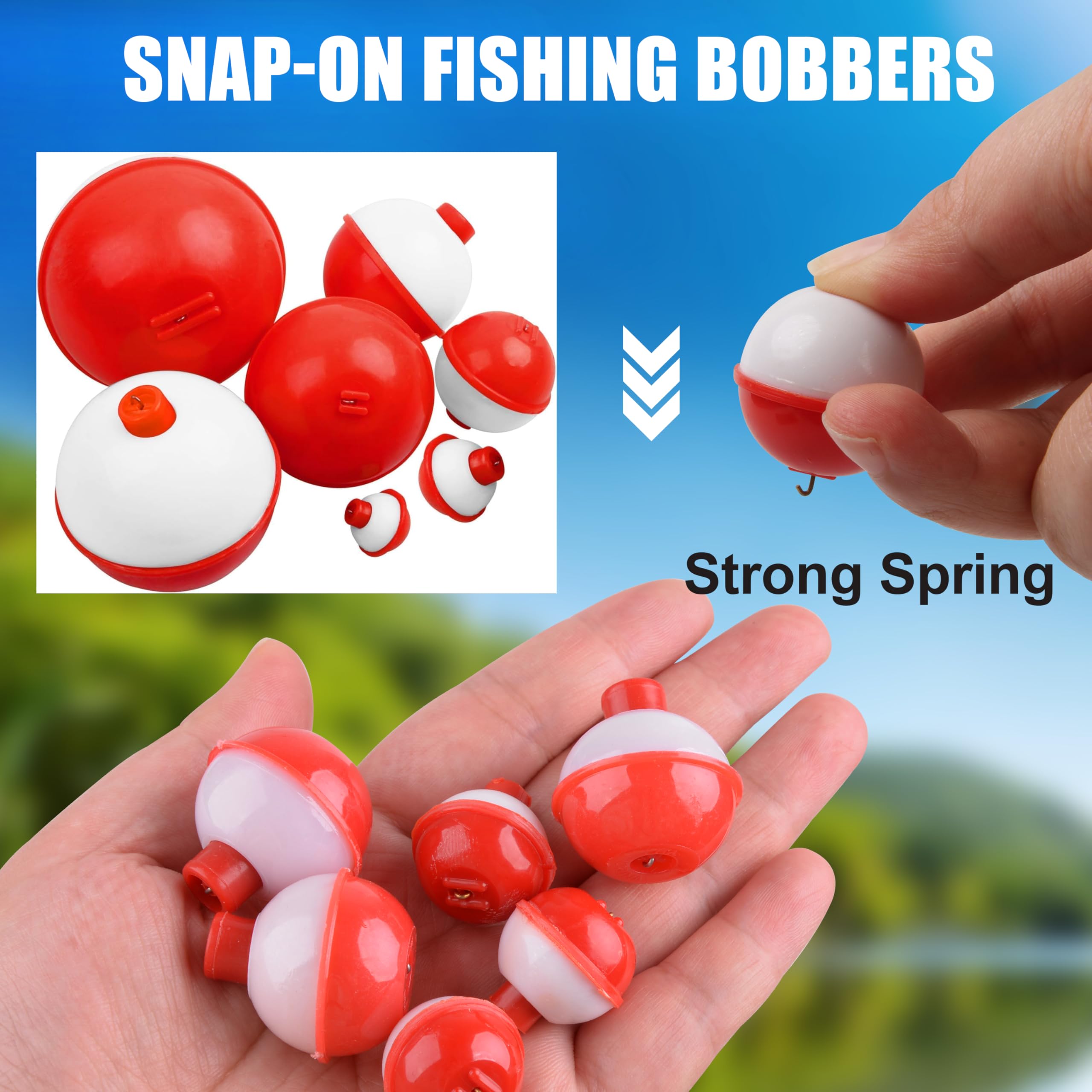 **SILANON Fishing Bobbers Set - Hard ABS Snap-On Round Floats (0.5-2.5 Inch) - Red & White Buoy Floats for Freshwater & Saltwater Fishing - Ideal for Bass, Trout, and Panfish**