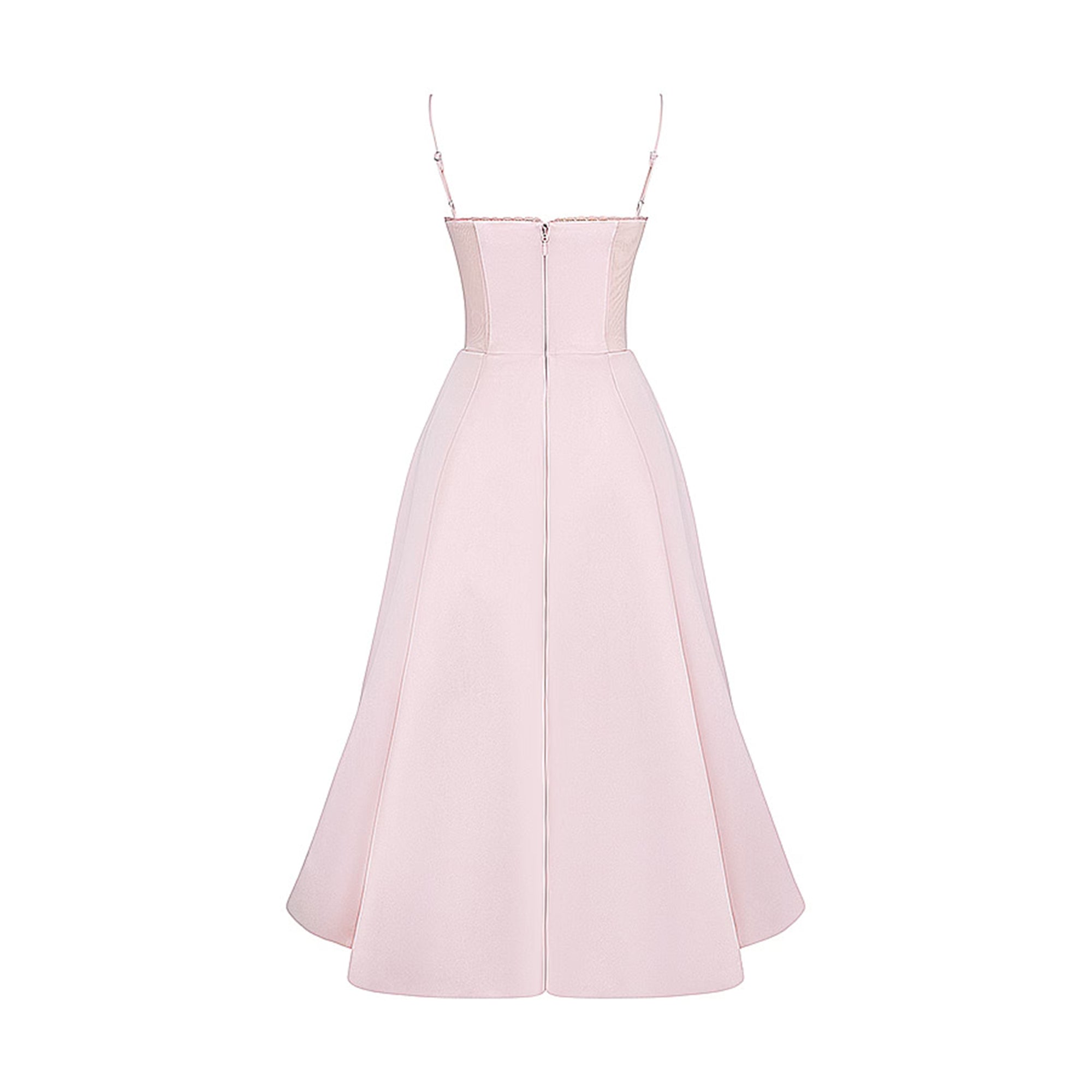 Analissa Pink Mesh Midi Dress - Elegant Flowy Party Dress for Women, Perfect for Weddings, Cocktails & Evening Events