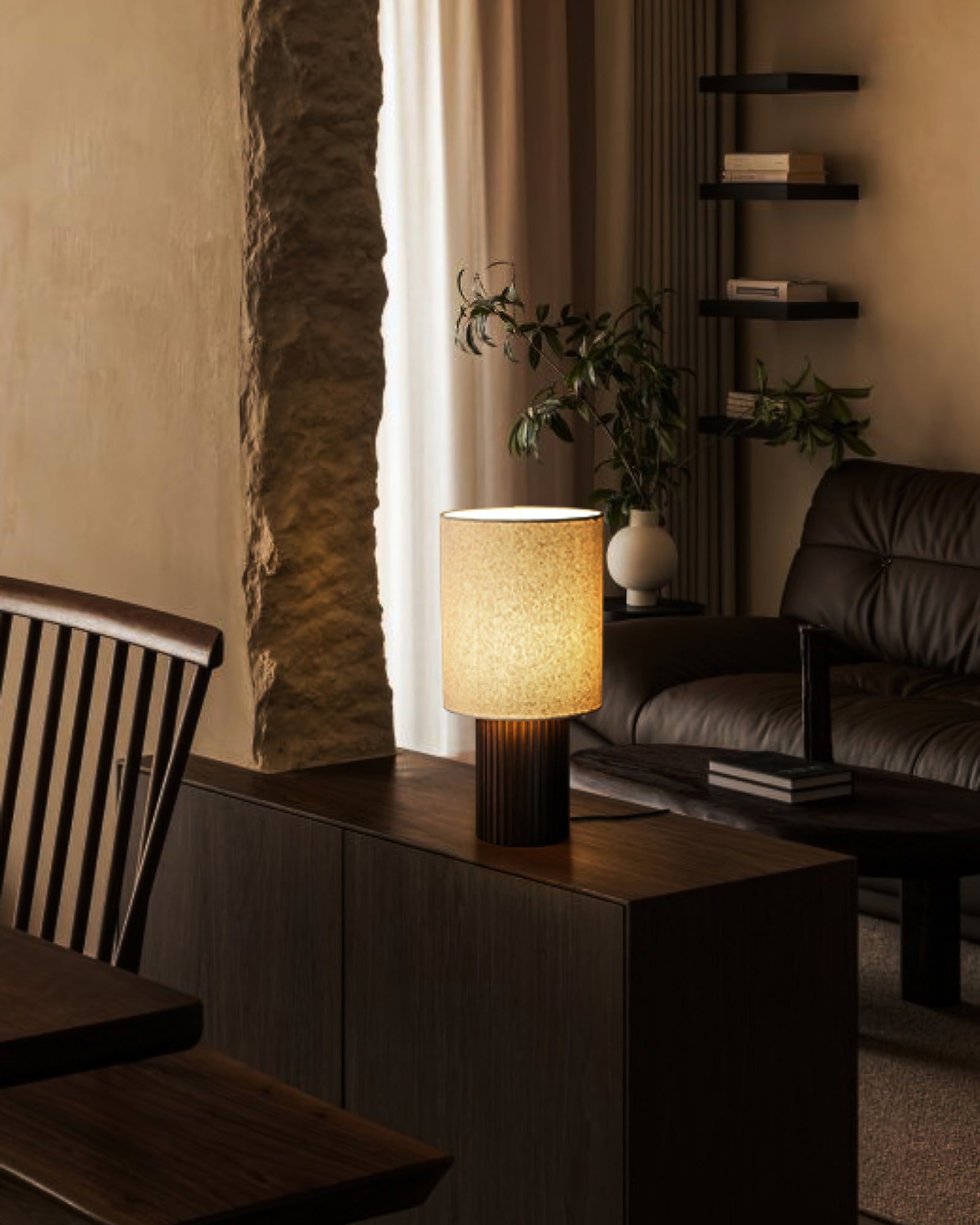 Modern Wooden Log Standing Table Lamp - Rustic Home Decor for Living Room, Bedroom & Office - Adjustable Height & Warm LED Lighting