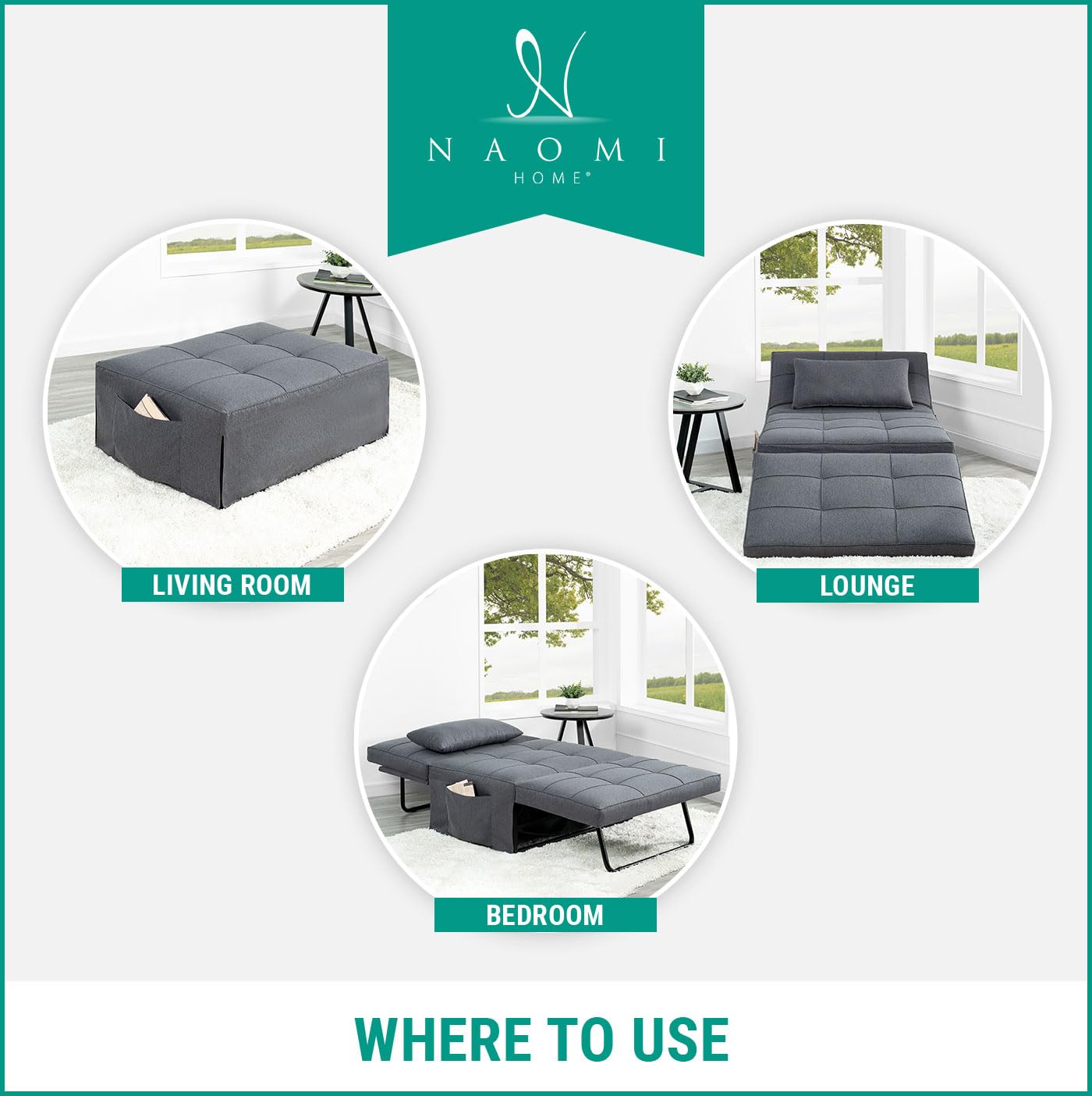 4-in-1 Convertible Sleeper Chair Bed with Adjustable Backrest - Breathable Linen Ottoman Sofa Bed for Living Room, Guest Room & Small Spaces - Modern Multi-Functional Furniture (Gray) - Perfect for Lounging, Napping & Overnight Guests