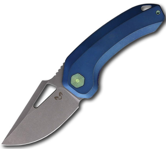 Damned Designs DJINN XL S35VN Titanium Blue Folding Pocket Knife - EDC Gear, Outdoor Survival, Camping & Everyday Carry Accessories