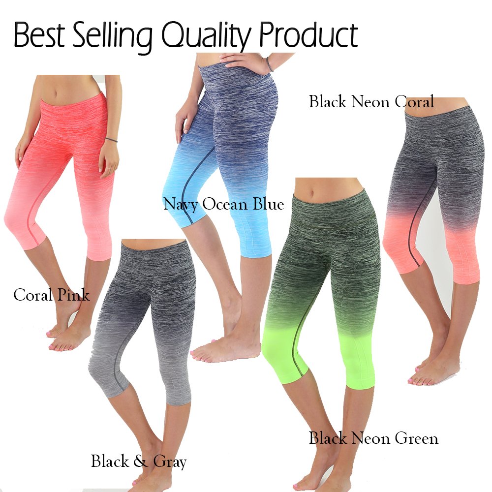 Women's High Waist Yoga Pants - ¾ Compression Leggings for Workout & Fitness (Black/Coral) - Perfect for Yoga & Gym