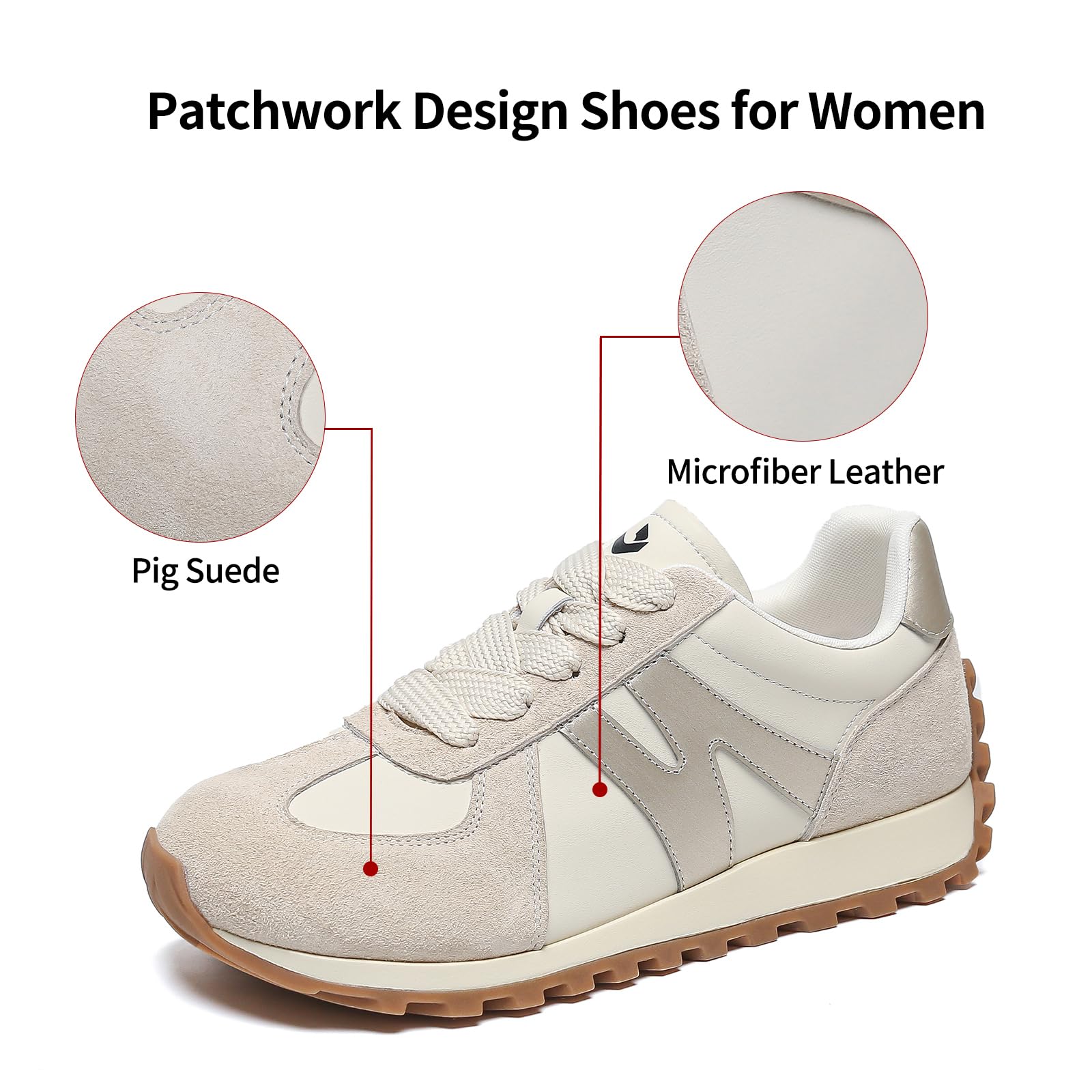 Somiliss Women's Wide Toe Box Shoes - Microfiber Leather & Suede Patchwork Non-Slip Sneakers for Walking, Gym, Tennis, Running & Workouts | Comfortable Casual Fashion Sneakers for Everyday Wear, Travel & Outdoor Activities