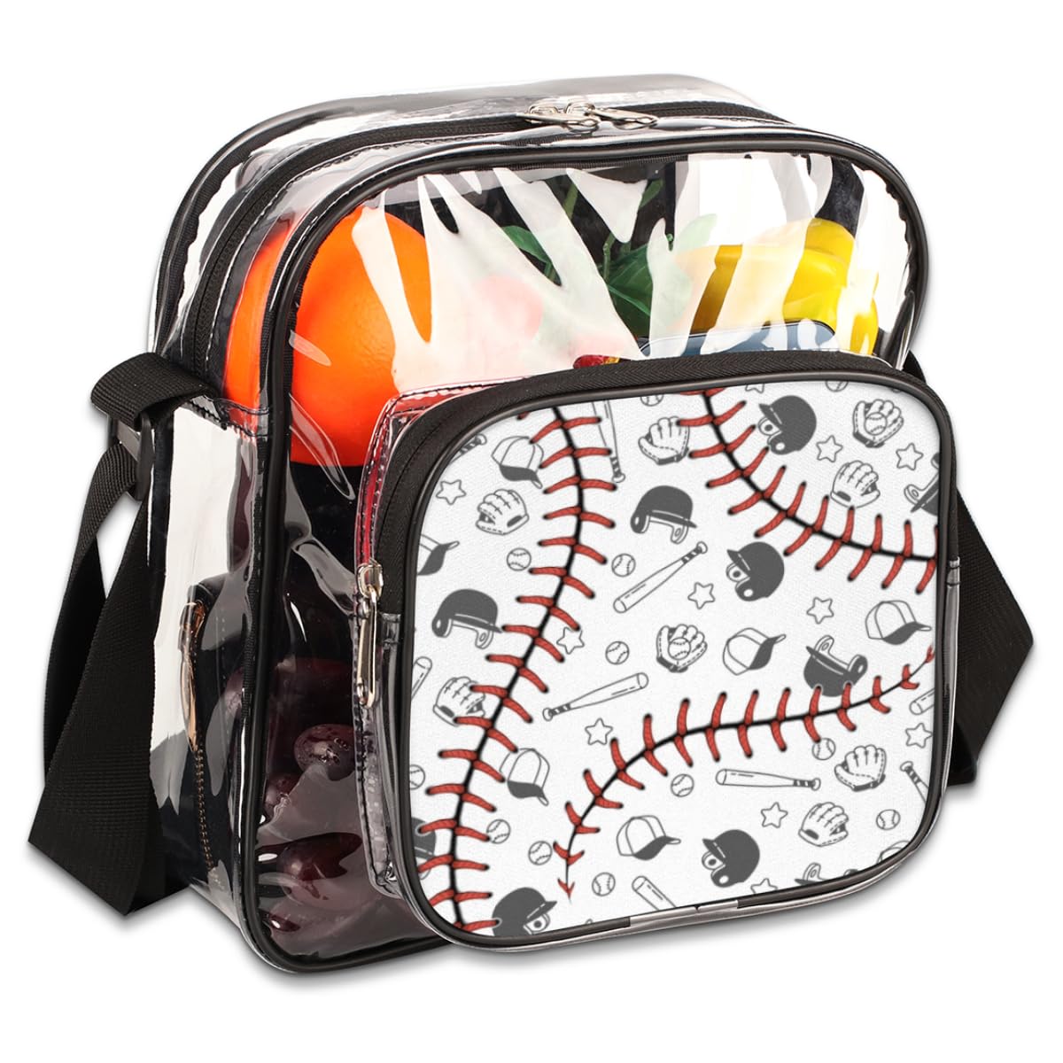 Mularoka Clear Crossbody Purse for Women & Men - Baseball Print Stadium Approved Clear Bag for Concerts, Sports Events & Festivals - Fashionable & Functional Clear Shoulder Bag for Baseball Games, Theme Parties & Outdoor Activities