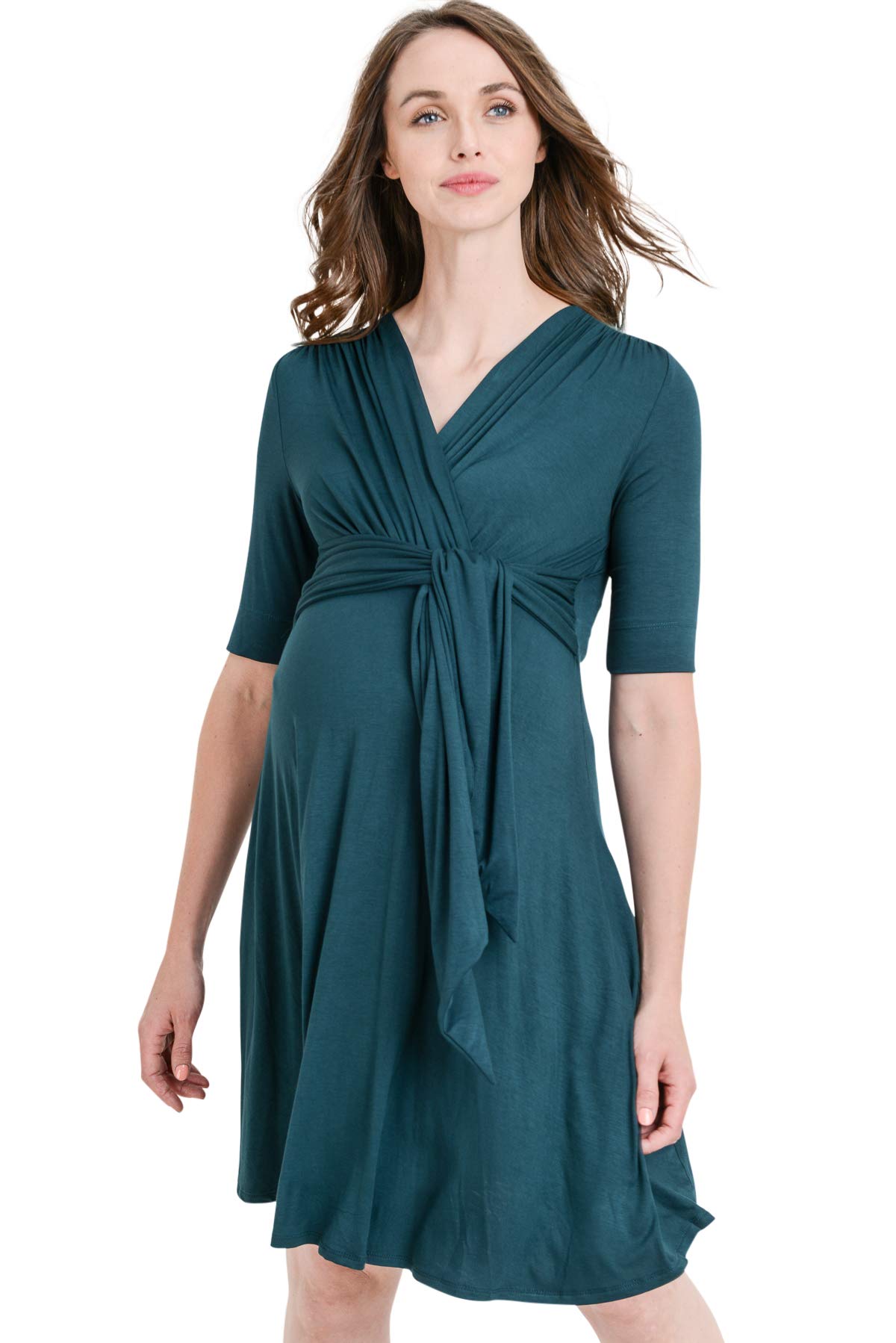 LaClef Women's Maternity Wrap Dress with Adjustable Tie Waist Belt - Flattering Pregnancy Outfit for Work, Party & Baby Shower