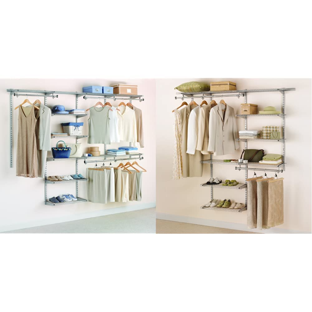 Rubbermaid Configurations Deluxe Closet Organizer System - Adjustable Wire Shelving Kit (3-8 Ft) with Expandable Shelves & Telescoping Rods - Titanium Finish for Bedroom, Walk-in Closet & Storage Organization
