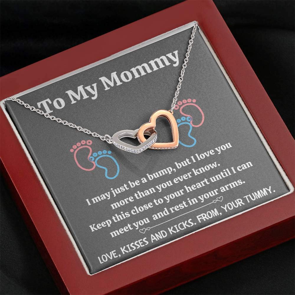 To My Mommy 'Baby Feet - Gray' Interlocking Hearts Necklace with Message Card & Gift Box - Perfect Baby Shower Gift for Pregnant Moms, New Mothers & Expecting Parents - Ideal for Mother's Day, Pregnancy Announcements & First-Time Mom Gifts