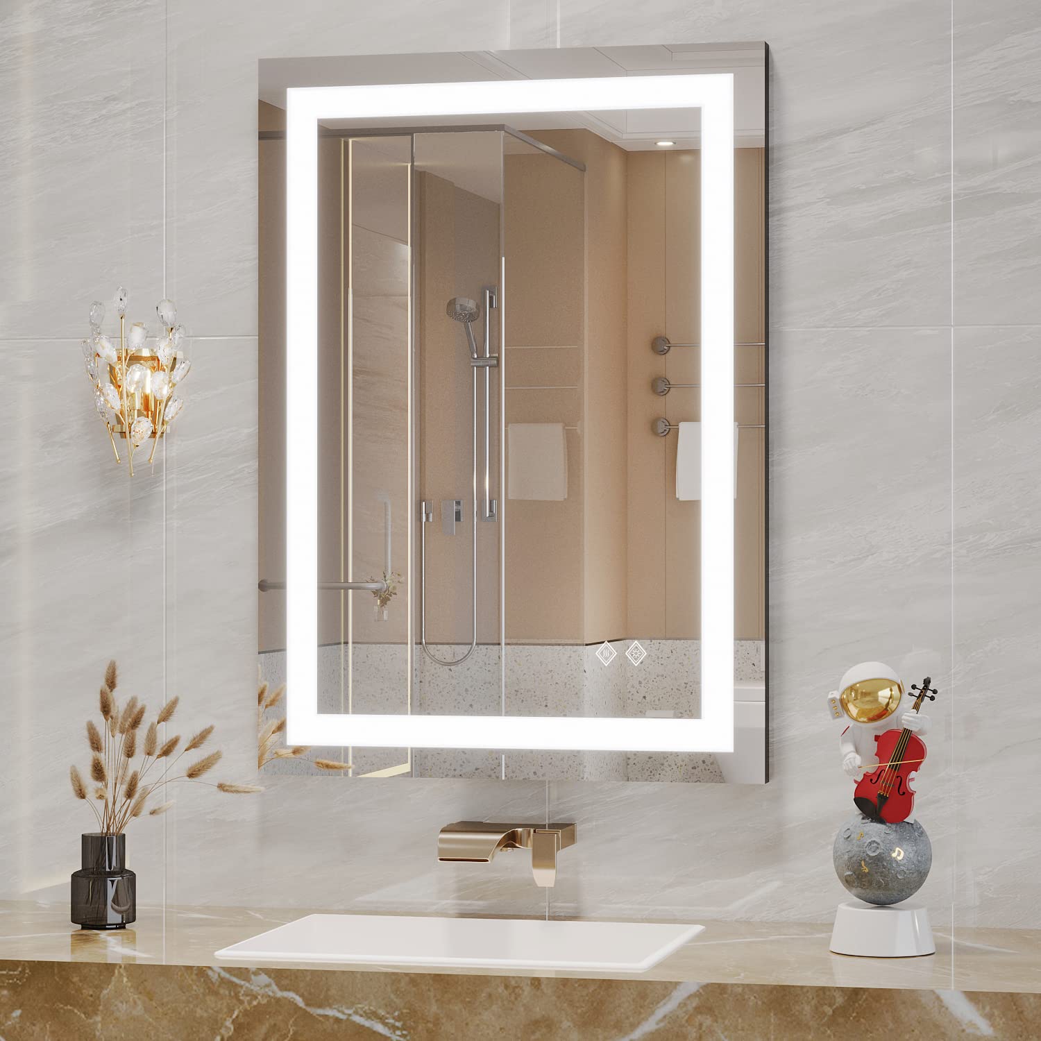 VanPokins 20x28 Inch LED Bathroom Mirror with Anti-Fog, Dimmable 6000K Daylight, CRI 90+, UL Certified IP54 - Horizontal/Vertical Mount for Makeup, Shaving & Home Decor