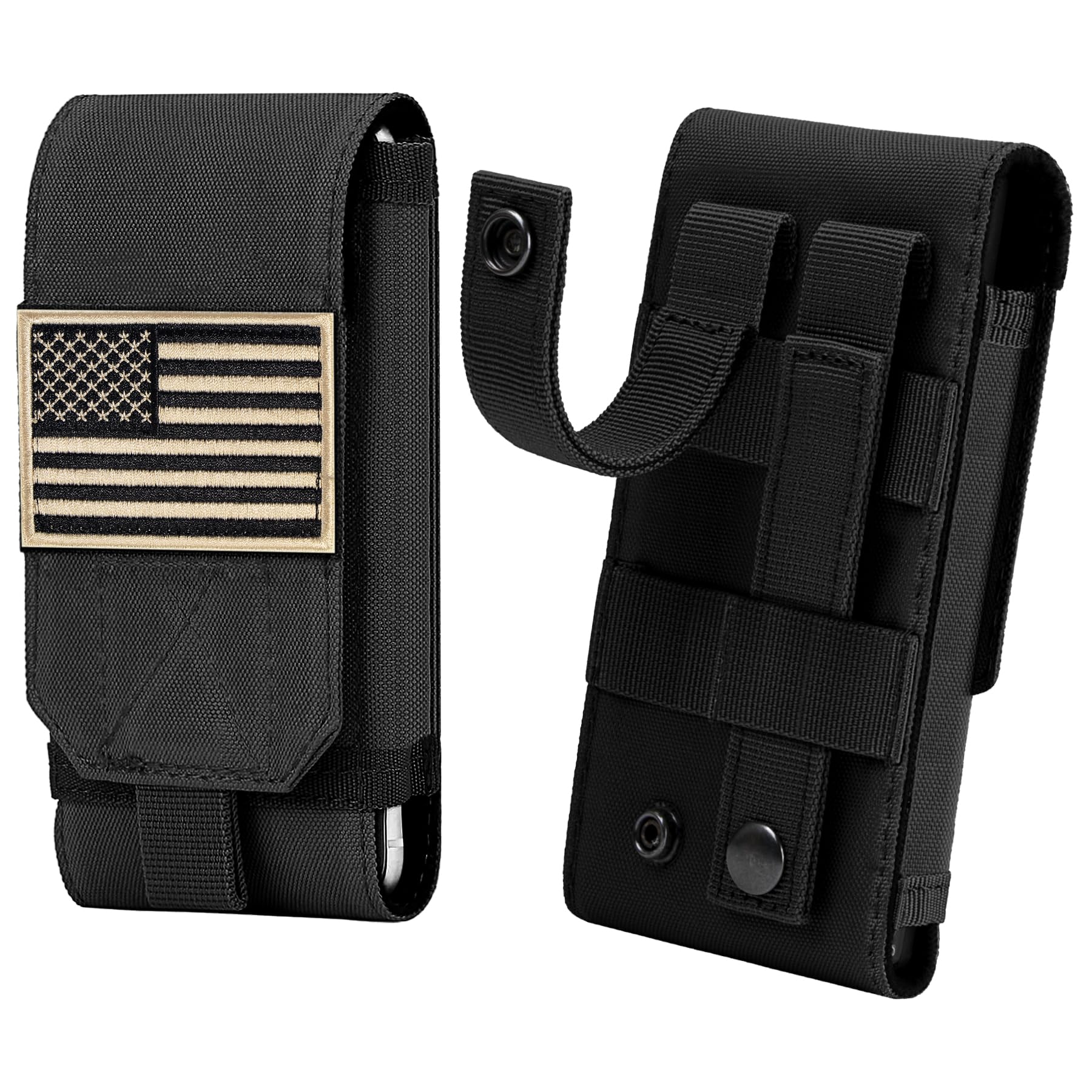 IronSeals Tactical Molle Phone Case - Heavy Duty Loop Belt Holster Pouch with Flag Patch for iPhone 16 Pro Max/16 Plus/16 Pro/16/15 Pro Max/14 Pro Max/13 Pro Max/12 Pro Max & Galaxy S24 Ultra - Perfect for Outdoor Adventures, Military Use, Hiking, and Tactical Gear Enthusiasts