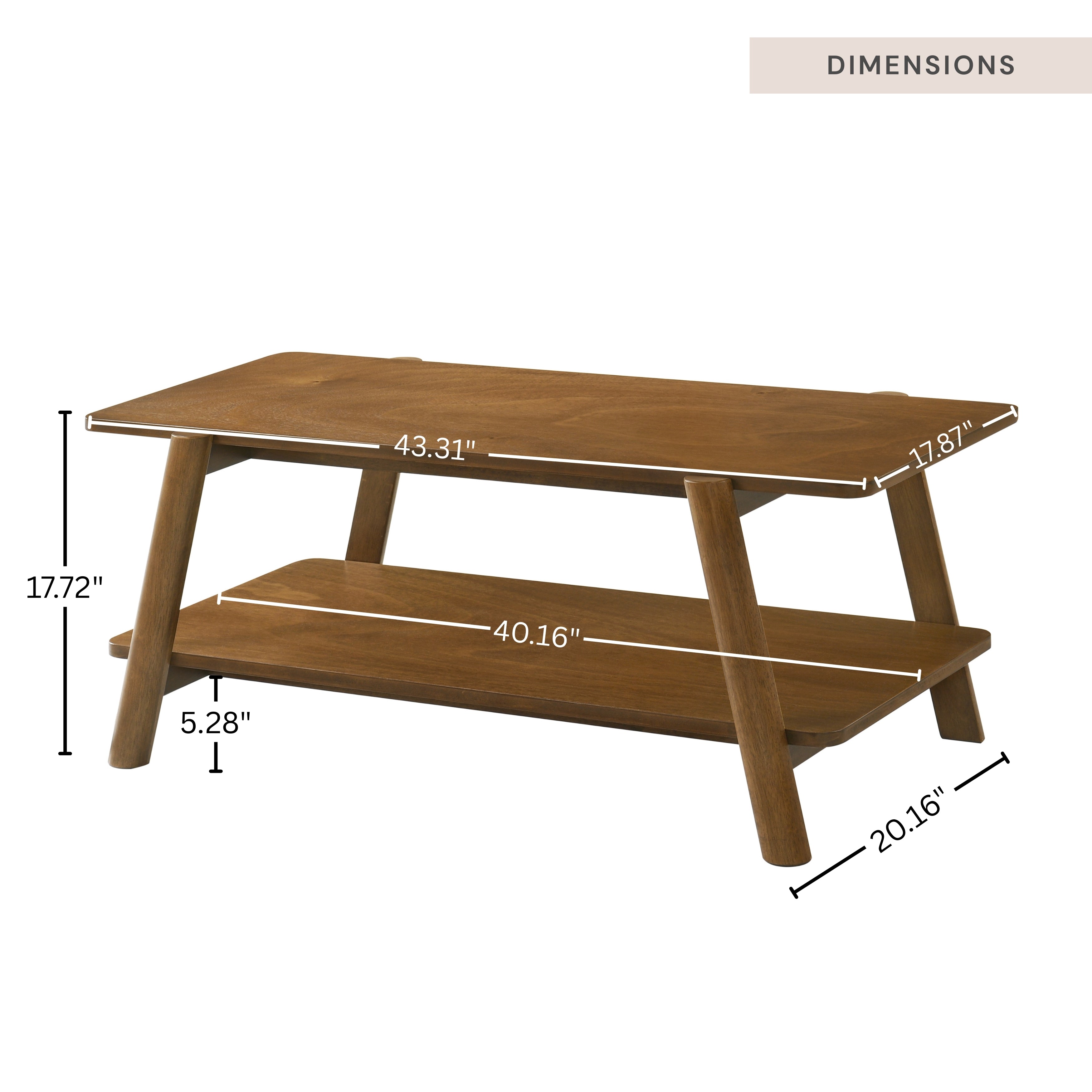 Mid Century Modern Roundhill Furniture Metz Wood Shelf Coffee Table - Stylish Living Room Accent for Books & Decor