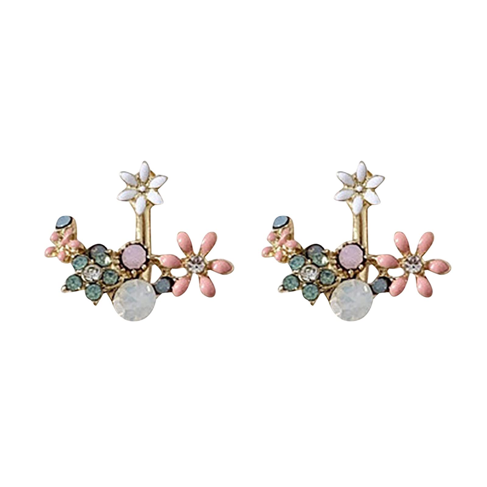 Charming Sunflower Stud Earrings with Colored Diamond Accents - Dainty Floral Jewelry for Women - Perfect for Casual Wear, Parties & Gifts (Style D929)