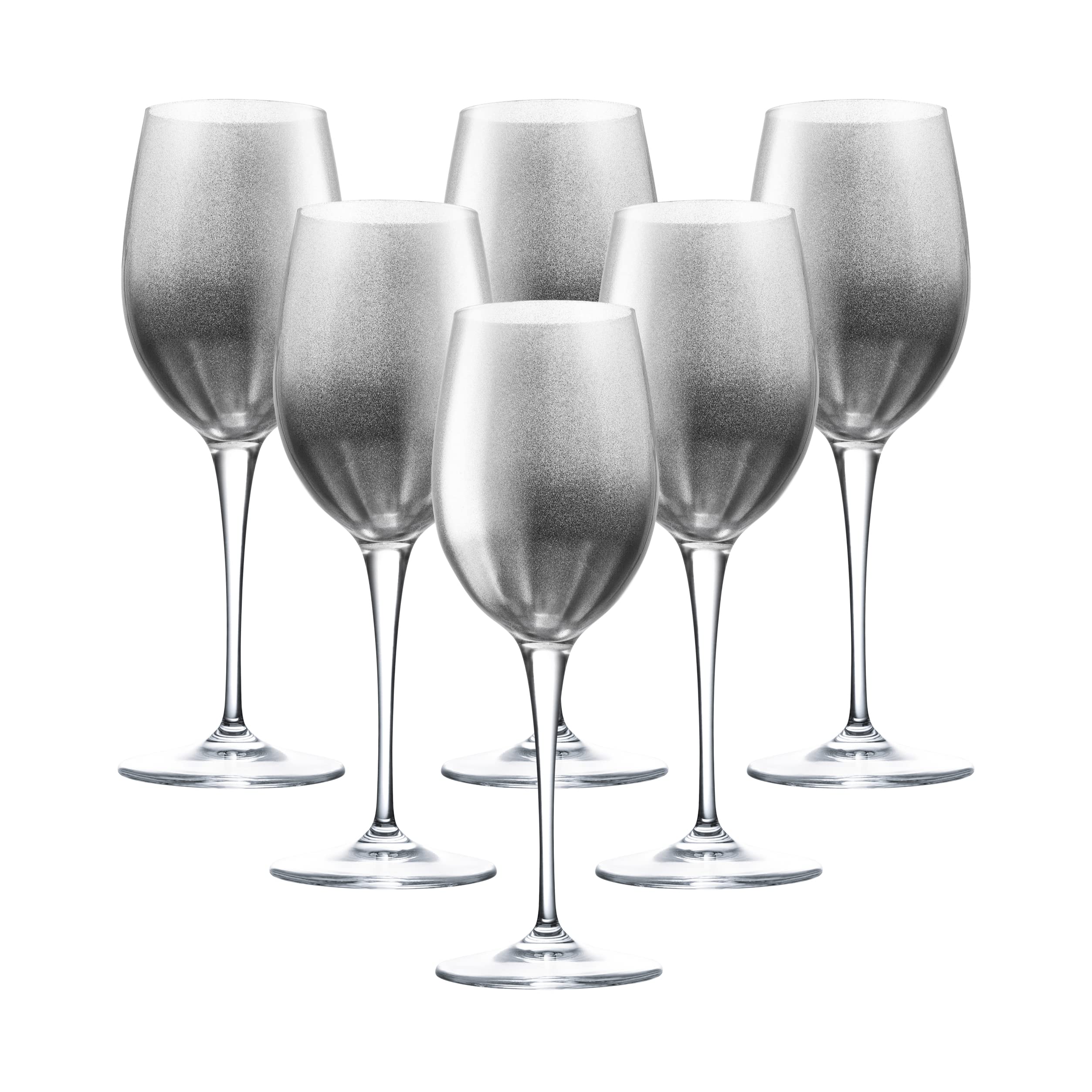 Premium Barski Goblet Set of 6 - Elegant 14oz Stemmed Glasses for White Wine & Water, Silver-Decorated European Crystal Glassware - Perfect for Dinner Parties, Weddings & Formal Entertaining