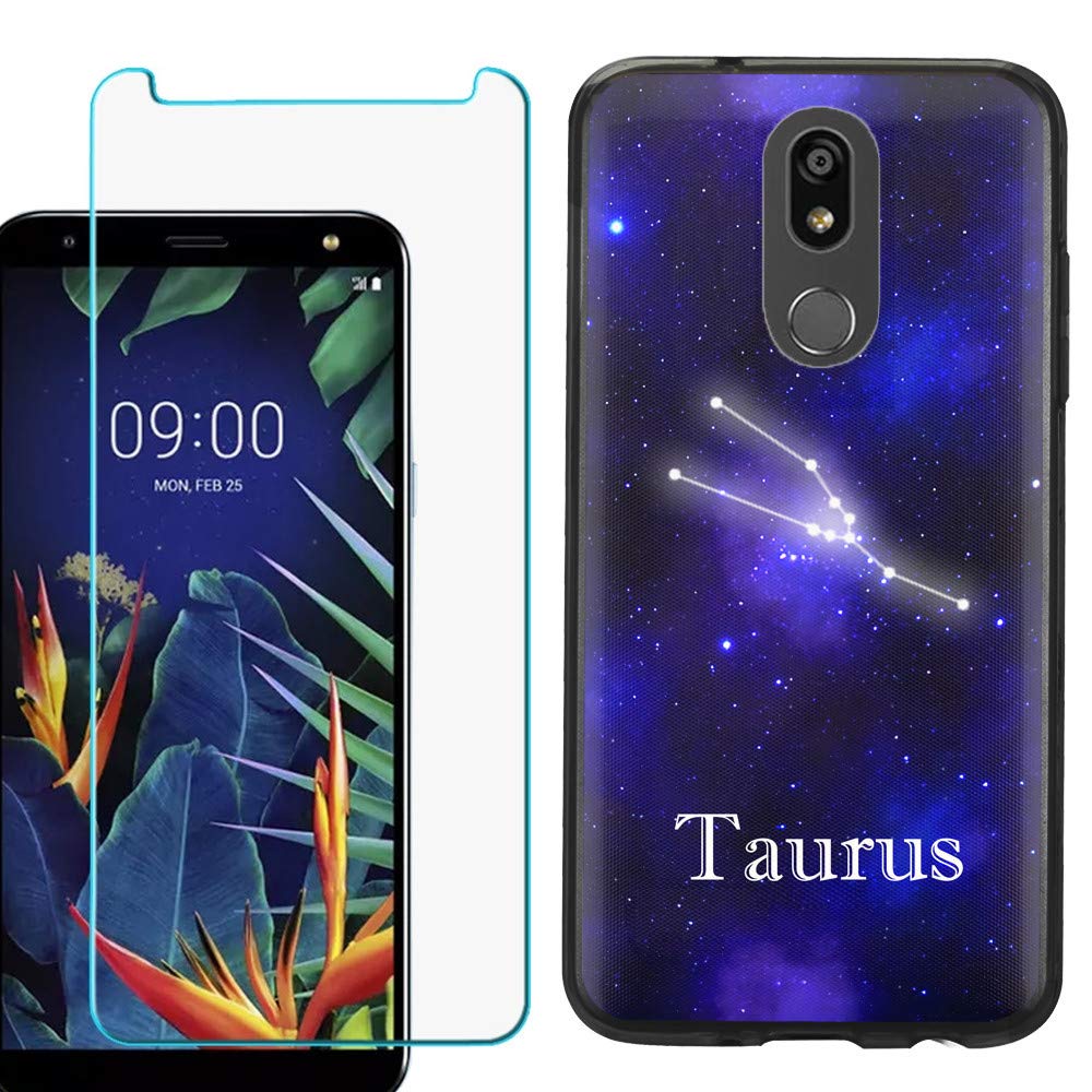 One Tough Shield Slim-Fit TPU Case with Tempered Glass Screen Protector for LG Solo LTE/Harmony 3/K40 - Black Bezel | Durable Phone Cover for Daily Use, Work & Outdoor Activities | Zodiac/Taurus Design