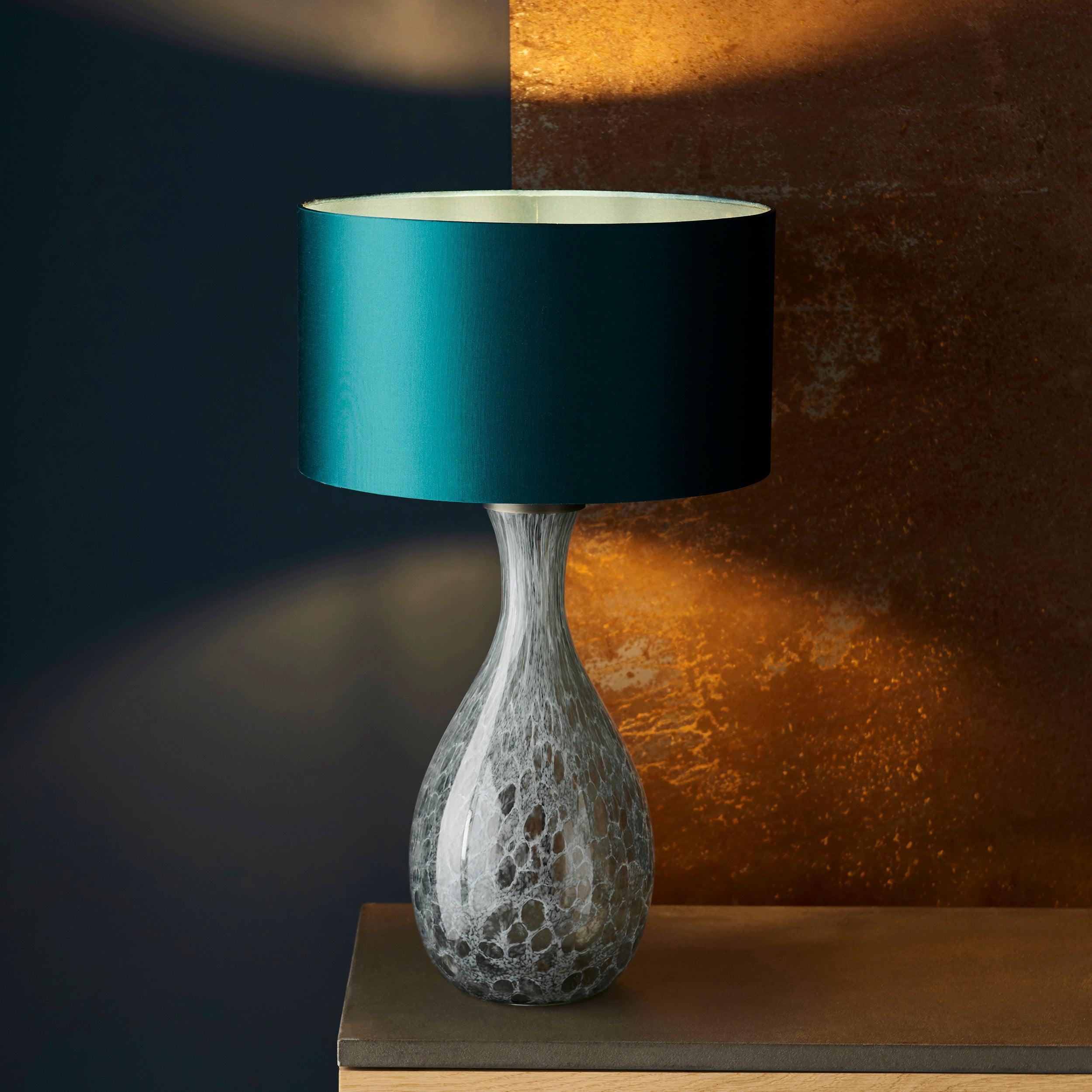 Modern Glass Table Lamp Base - Large White & Grey for Living Room, Bedroom, or Office Decor - Elegant Home Lighting Fixture with Soft Ambient Glow
