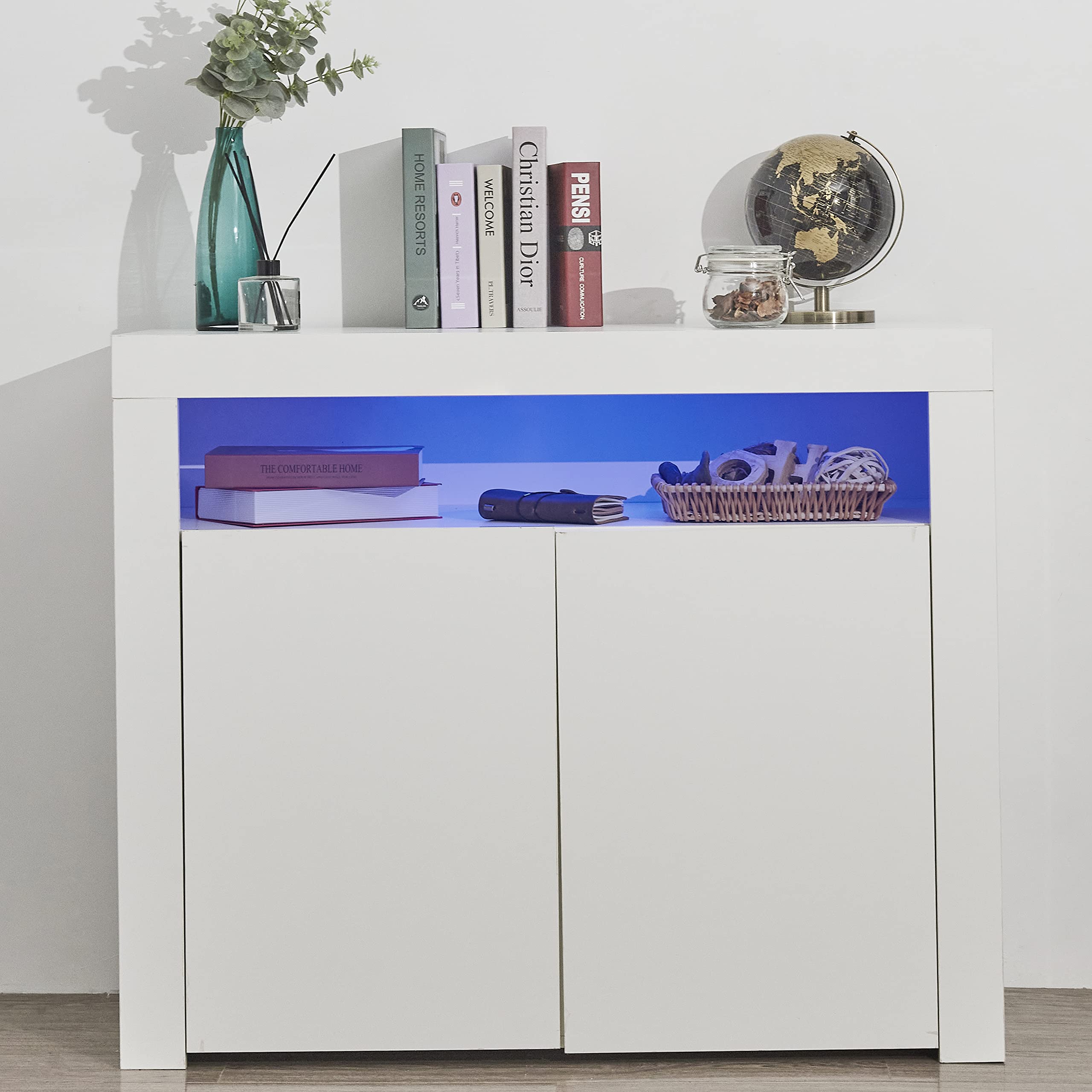 Modern Sideboard Storage Cabinet with LED Lights - 3-Door Buffet Cupboard for Dining Room & Kitchen | TV Stand, Display Storage Unit for Home Decor & Organization