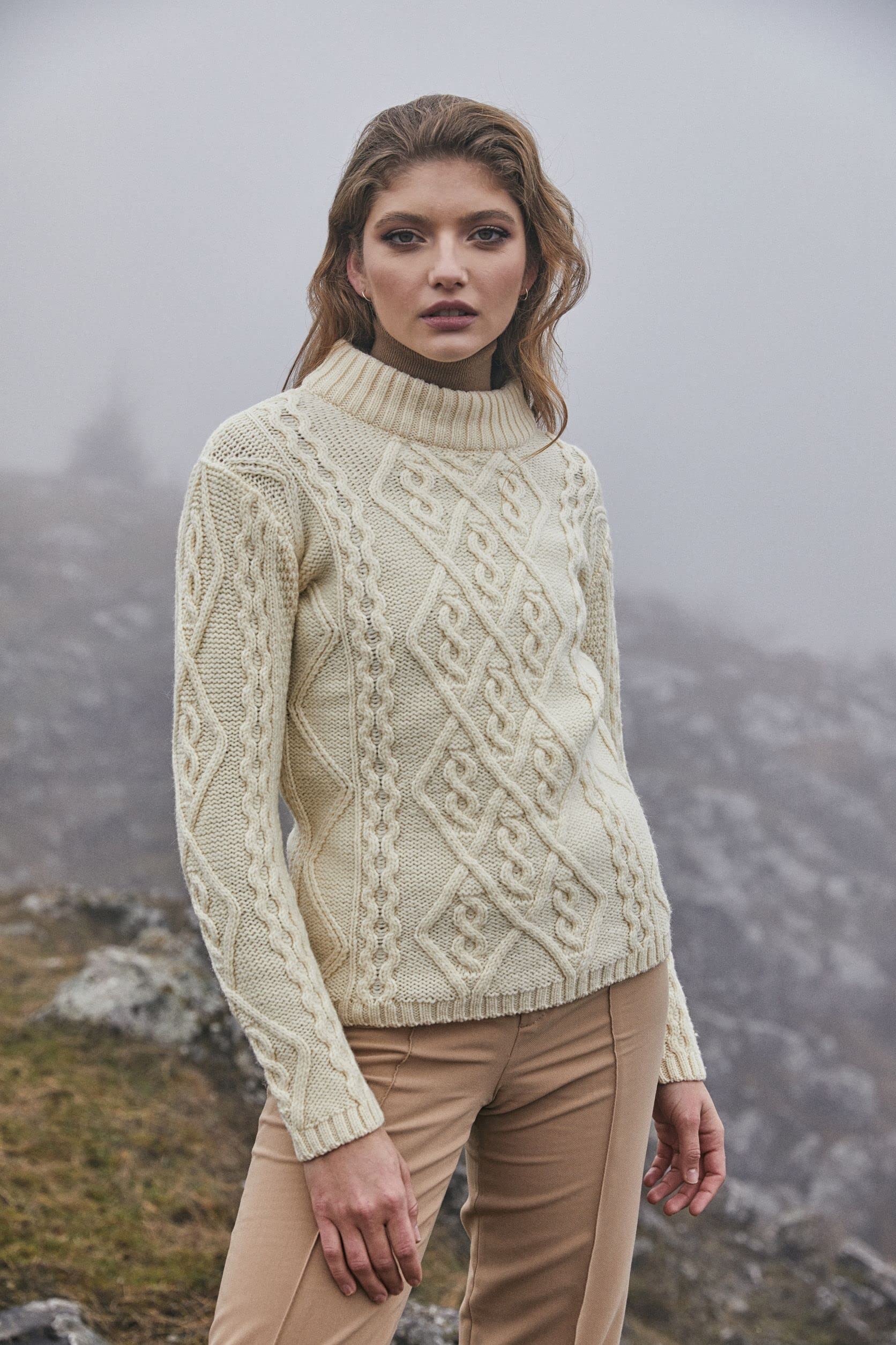SAOL Women's Irish Cable Knit Wool Sweater - Warm Winter Pullover for Casual Outfits & Cozy Home Wear