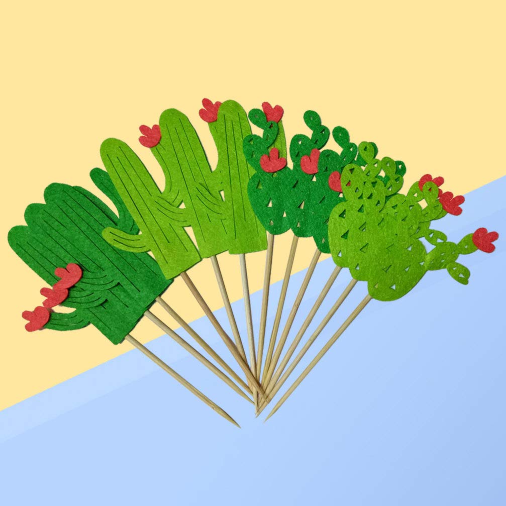 PRETYZOOM 24-Piece Cactus Cake Toppers Set - Hawaiian Felt Cactus Picks for Tropical Party Decorations - Perfect for Luau, Beach, and Summer Themed Birthday Cakes