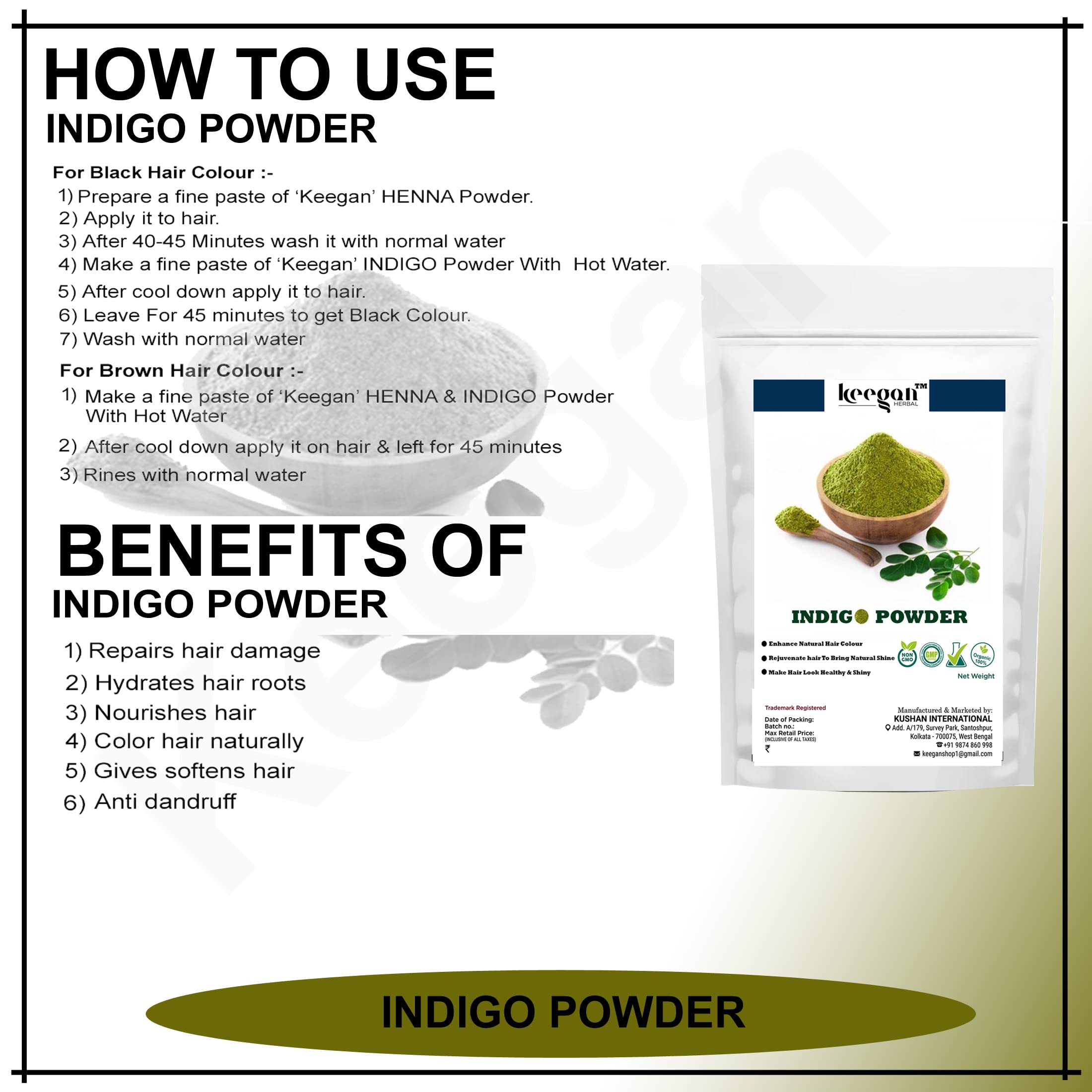 Keegan Herbal Natural & Pure Amla Powder, Bhringraj Powder, Curry Leaves Powder, Indigo Powder, Hibiscus Powder for Hair Growth & Scalp Care | 5-Pack (50g Each) | DIY Hair Masks, Natural Hair Treatment, Ayurvedic Remedies for Healthy Hair