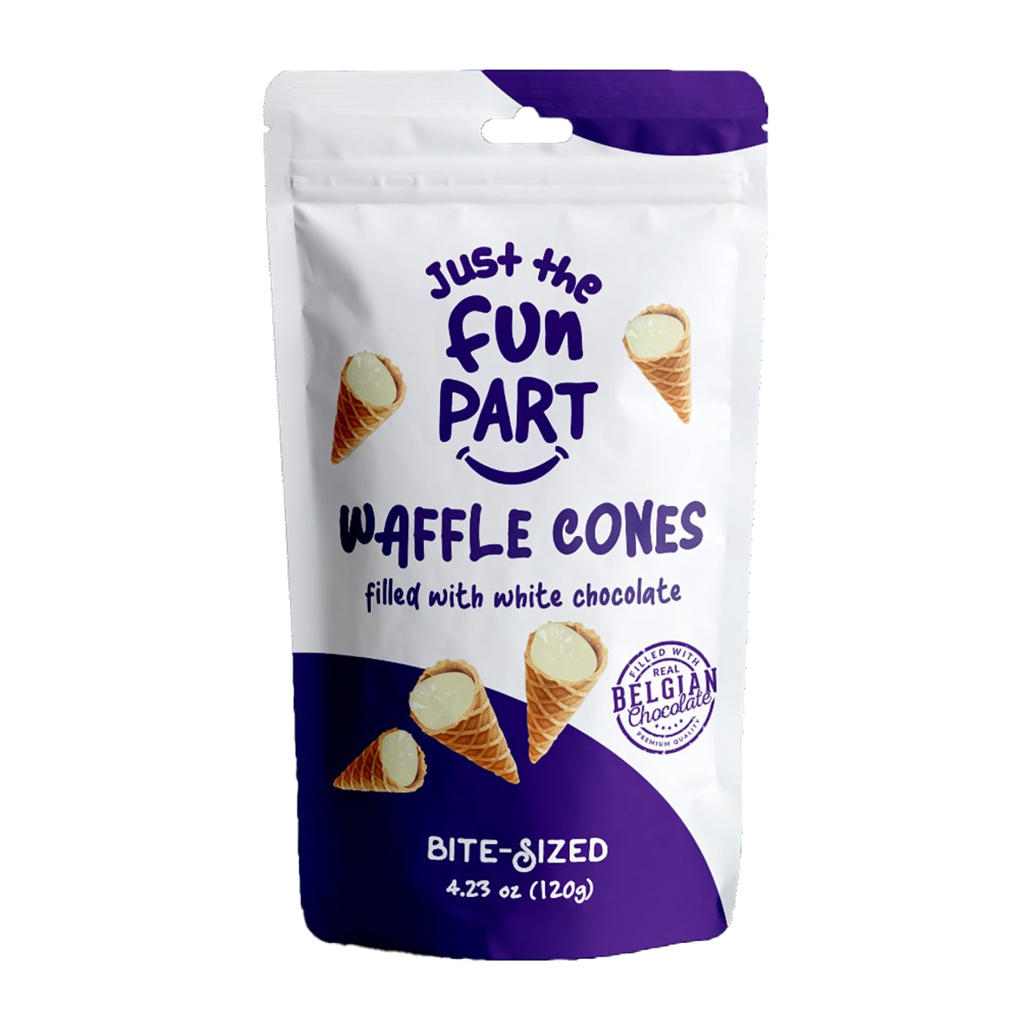 Just the Fun Part Waffle Cone White Chocolate | 4.23oz (120g) Bag | Perfect for Ice Cream Toppings, Dessert Decorations & Snacking