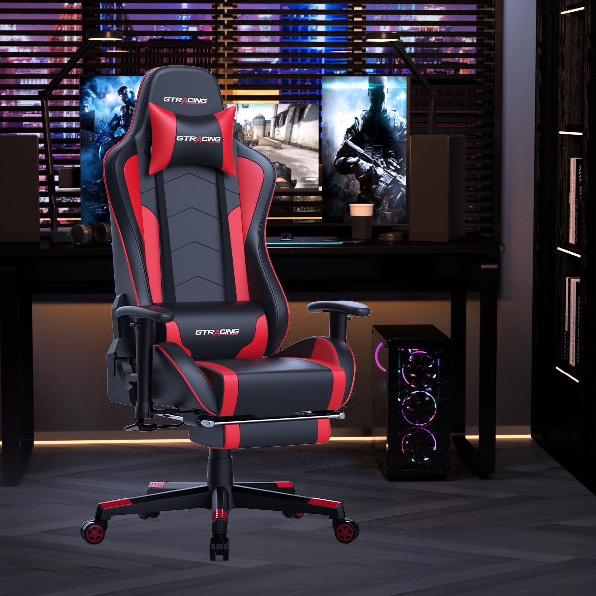 GTRACING Ergonomic Gaming Chair with Bluetooth Speakers, Footrest & Lumbar Support - Heavy Duty Video Game & Office Desk Chair for PC, Console & Streaming Setup