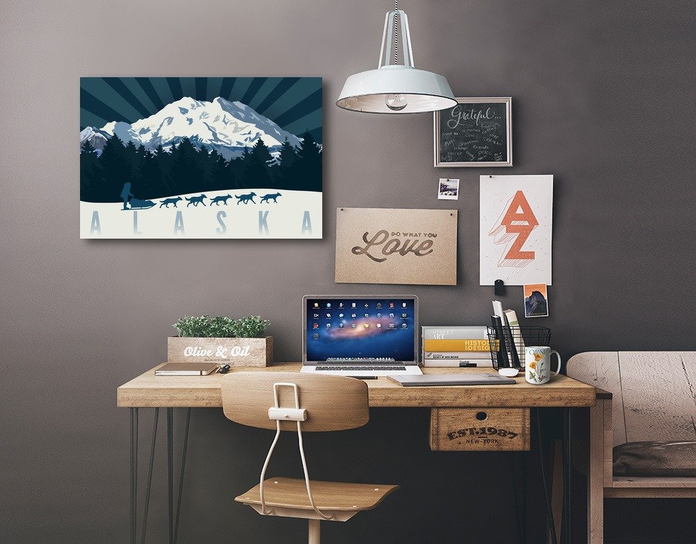 Lantern Press Alaska Denali Dog Sled Wall Art - 12x18 Wrapped Canvas Print for Home & Office Decor - Perfect for Living Room, Bedroom or Cabin Wall Decor