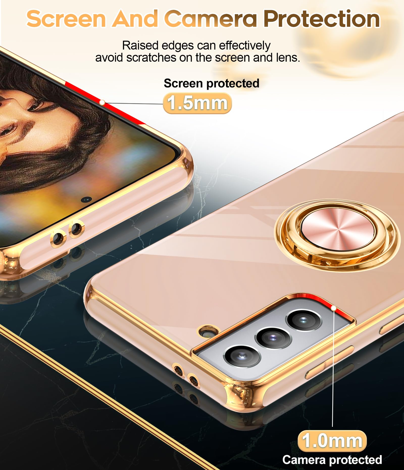 Magnetic Phone Case for Samsung S21 5G - 360° Rotating Ring Holder & Car Mount | Fashion Pink TPU Case for Women