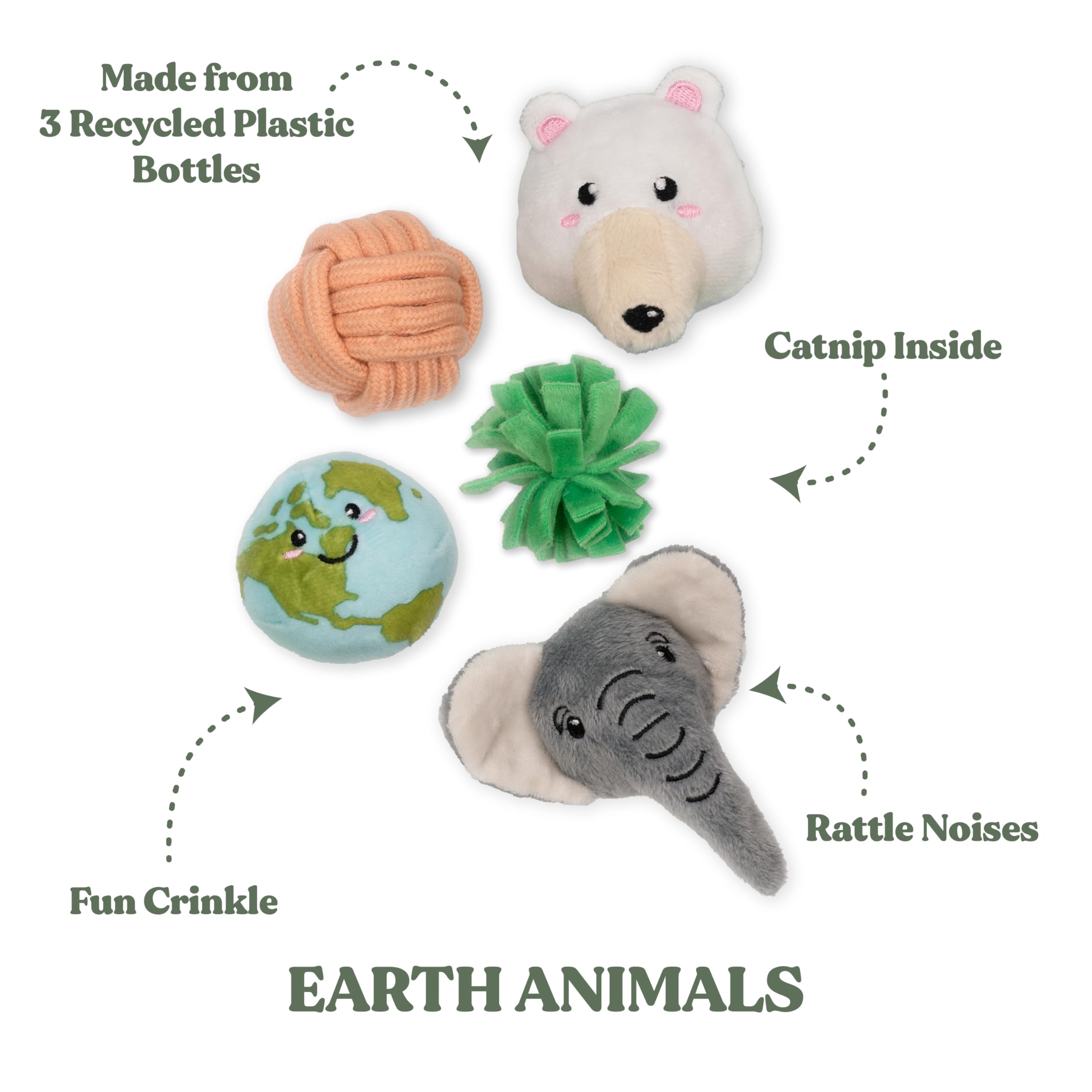 Premium Cat Toys 5-Pack - Eco-Friendly Interactive Plush Toys for Indoor Cats with 100% Recycled Materials | Cute Earth Animals Design | Perfect for Playtime, Training & Stress Relief