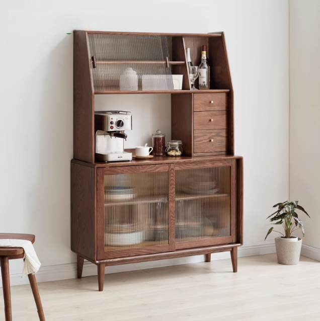 Solid Oak Wood Wall-Mounted Nordic Sideboard with Integrated Storage - Perfect for Living Room, Dining Room, and Entryway Organization