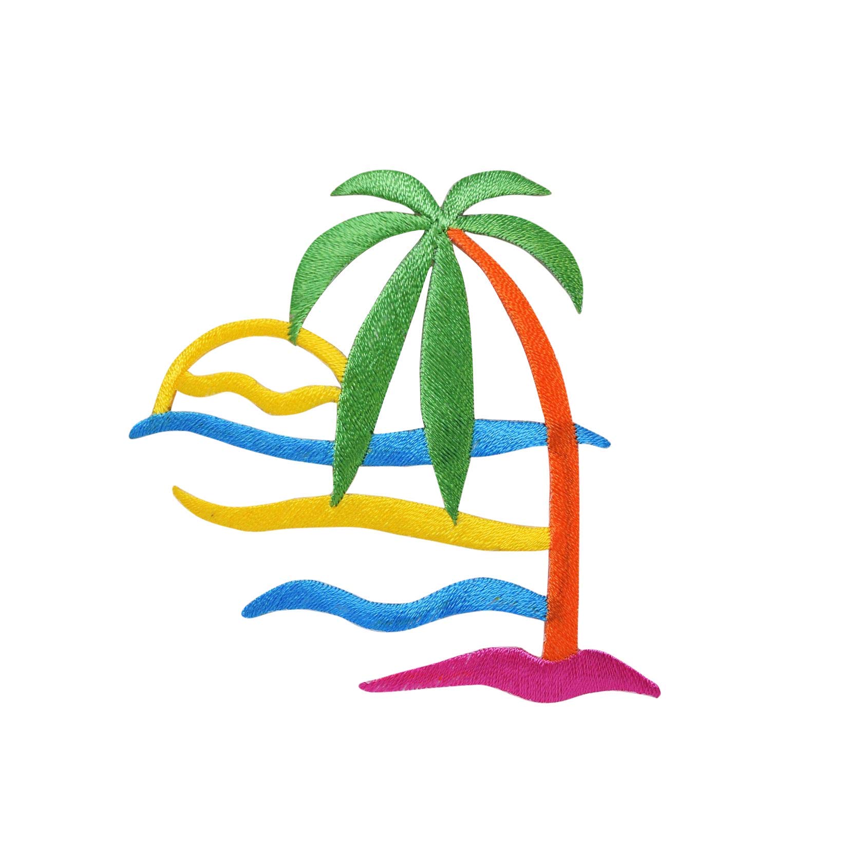 Colorful Palm Tree with Waves and Sunset Embroidered Iron On Patch - Tropical Beach Themed Sewing Applique for Jackets, Hats, Bags & DIY Crafts
