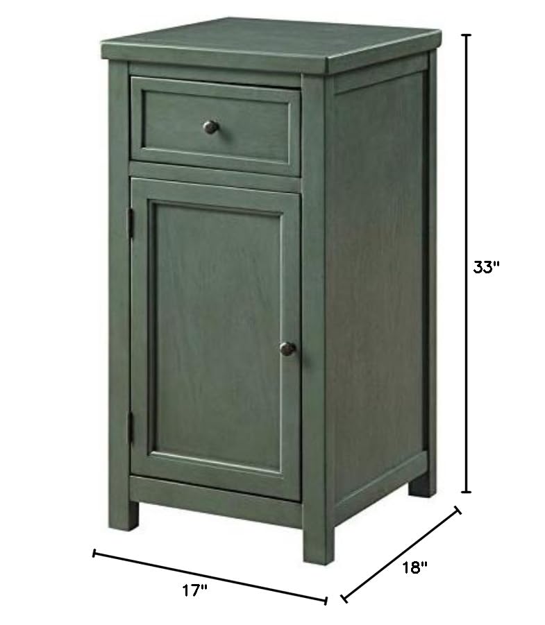 Stylish Gaia 1-Drawer & 2-Shelf Cabinet End Table - Antique Teal Green for Living Room & Home Office - Perfect for Storage & Display in Small Spaces