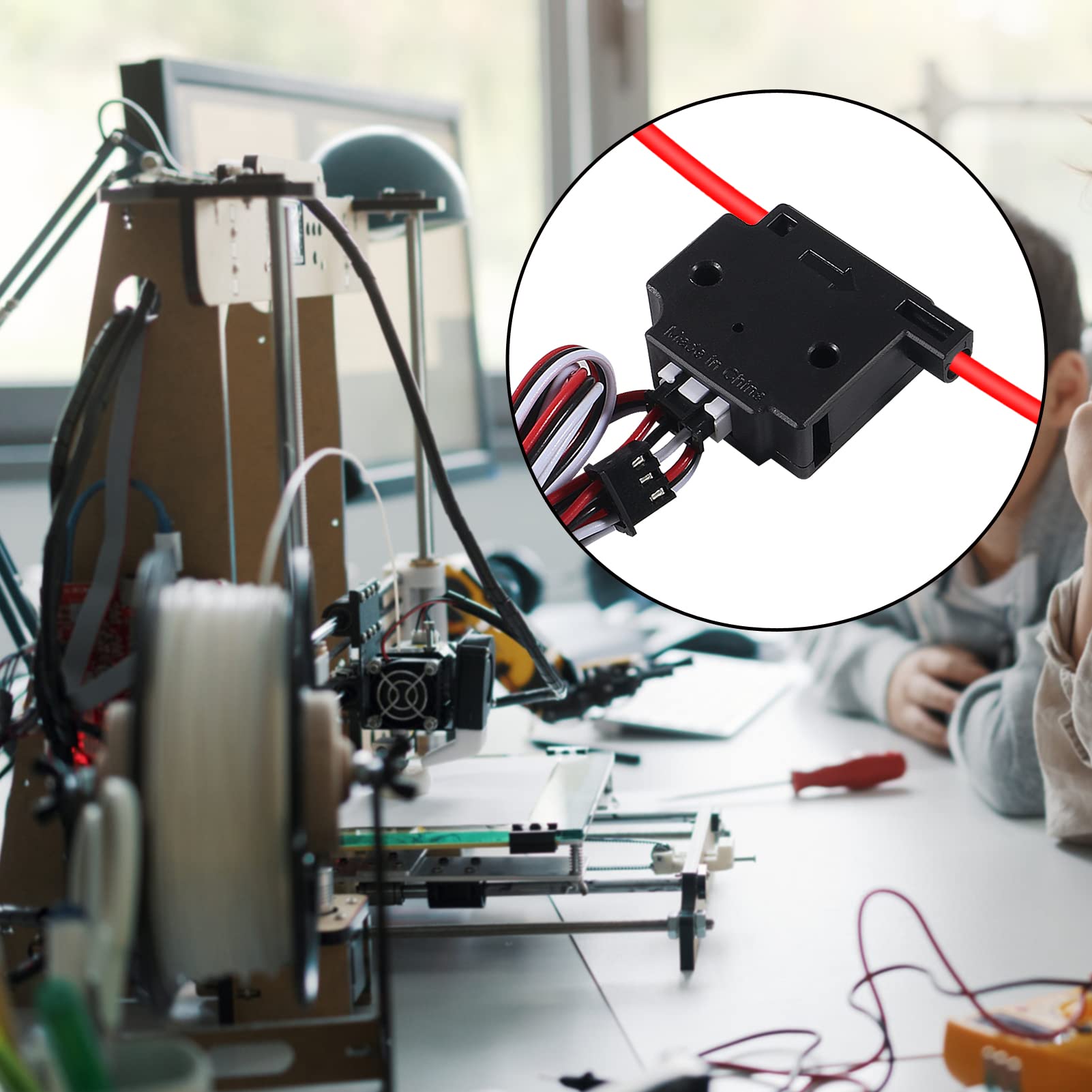 1.75mm Filament Break Detection Sensor Module with 1M Cable - 3D Printer Accessories for Extruder Material Run-Out Detector (Black) | Perfect for Continuous Printing & Preventing Failed Prints