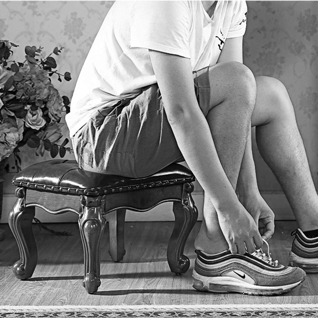 European-Style Square Foot Rest Stool for Living Room - 40x34x32cm Coffee Table Footstool, Sofa Ottoman, Porch Shoe Changing Bench - Supports 150kg (Champagne) - Perfect for Relaxing Feet While Watching TV or Reading