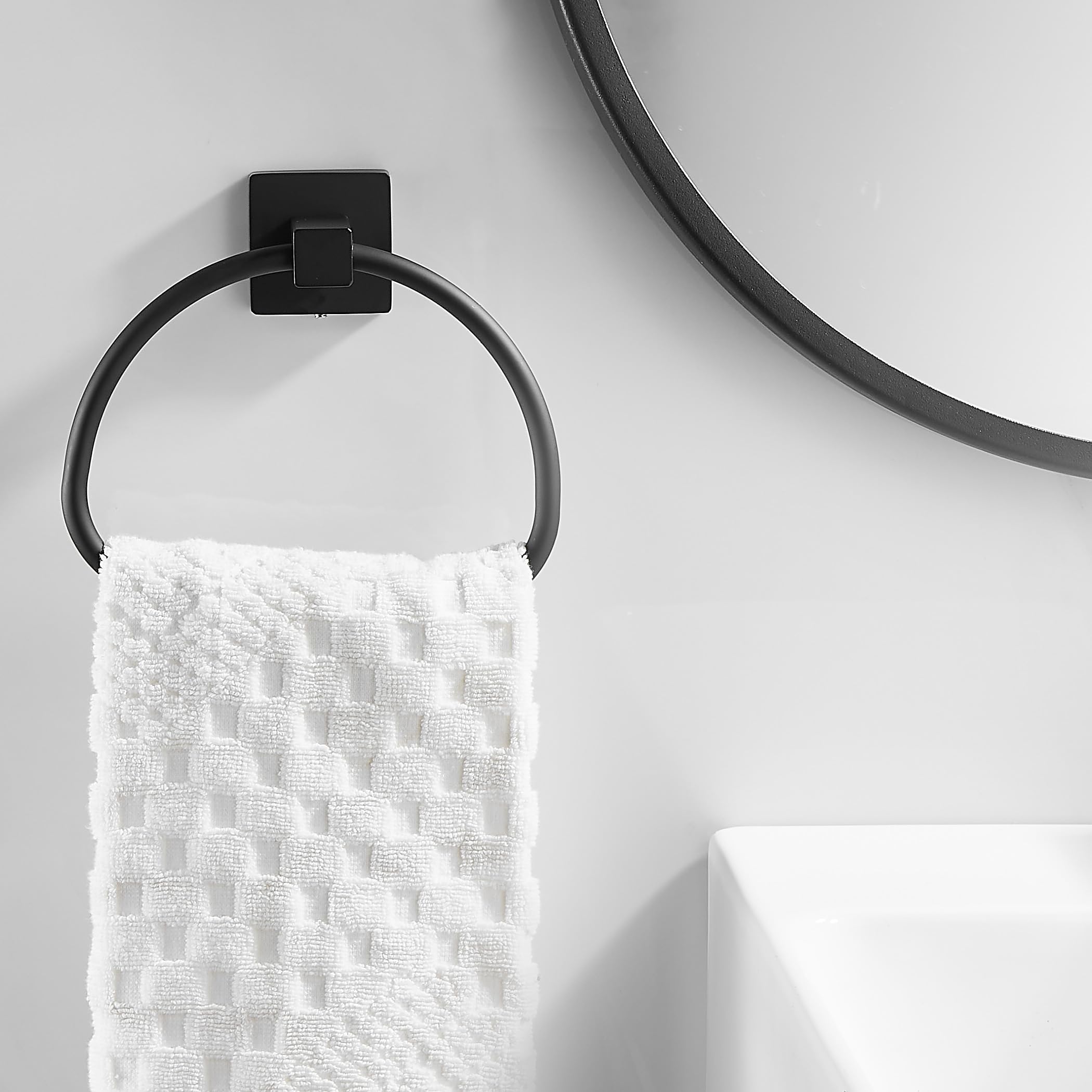 Modern Matte Black Wall Mounted Hand Towel Holder - Half Round Bathroom Towel Ring for Kitchen & Bathroom - Durable Stainless Steel Towel Hanger for Home, Spa, Hotel (Set of 2) - Perfect for Guest Bathrooms & Powder Rooms