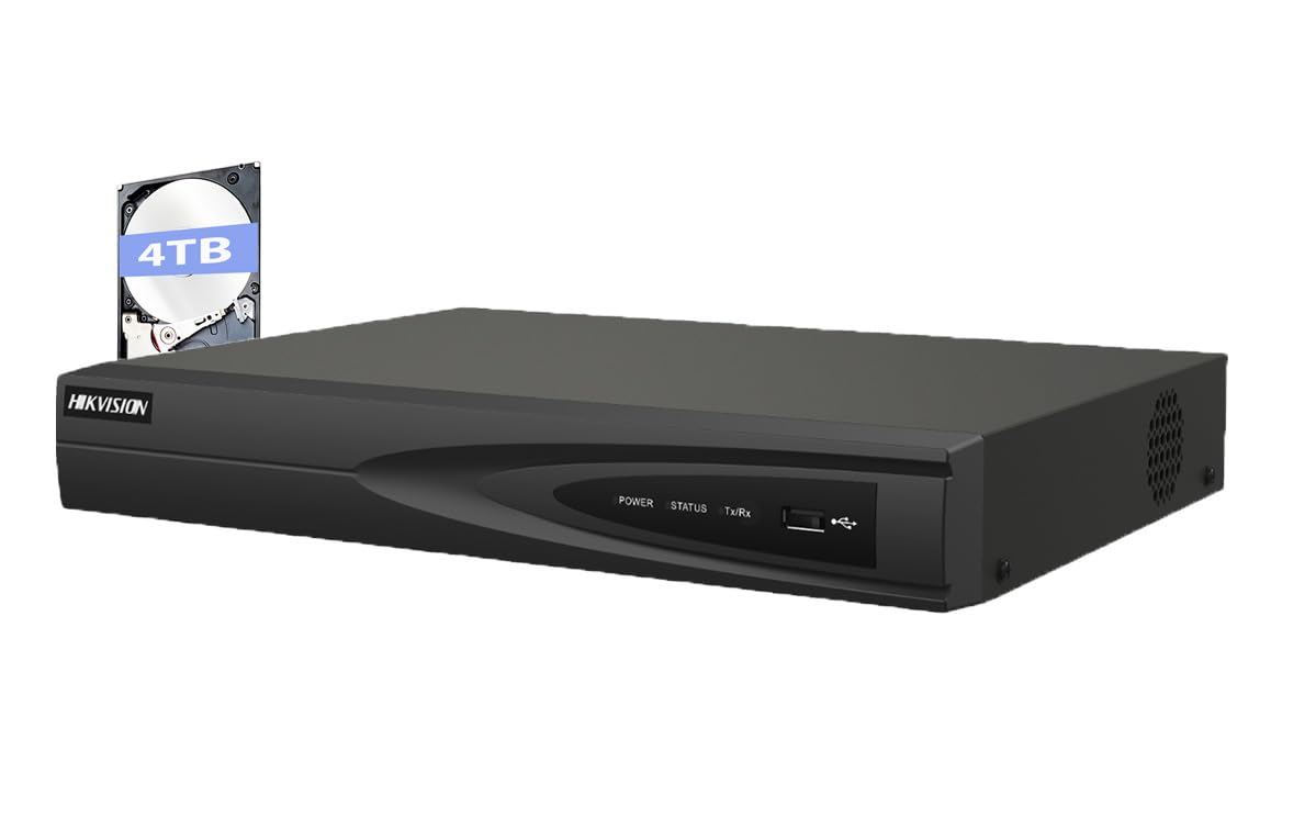 Hikvision DS-7608NI-Q1/8P 8CH 4K PoE NVR with 8 Ports, H.265+, 1 SATA, 4TB HDD - Compatible with Hikvision Cameras & Hik-Connect App - Professional Security System for Home, Office, Retail Store, Warehouse - 24/7 Surveillance, Theft Prevention, Remote Monitoring via Mobile App - Perfect for Indoor/Outdoor Security, Smart Home Automation, and Business Protection