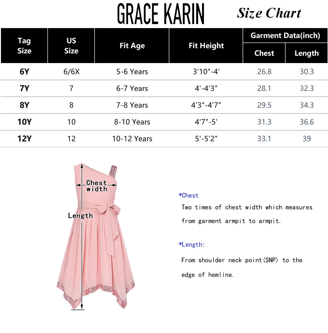GRACE KARIN Girls One Shoulder Summer Party Dress - Formal Birthday Midi Dress for Kids Age 5-12 Years | Perfect for Beach Vacations, Birthday Parties & Special Occasions