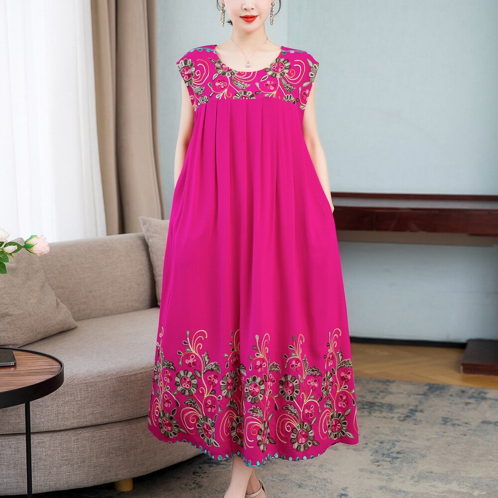 Women's Casual Floral Embroidery Summer Dress - Boho Chic Maxi Dress for Beach, Vacation & Outdoor Parties