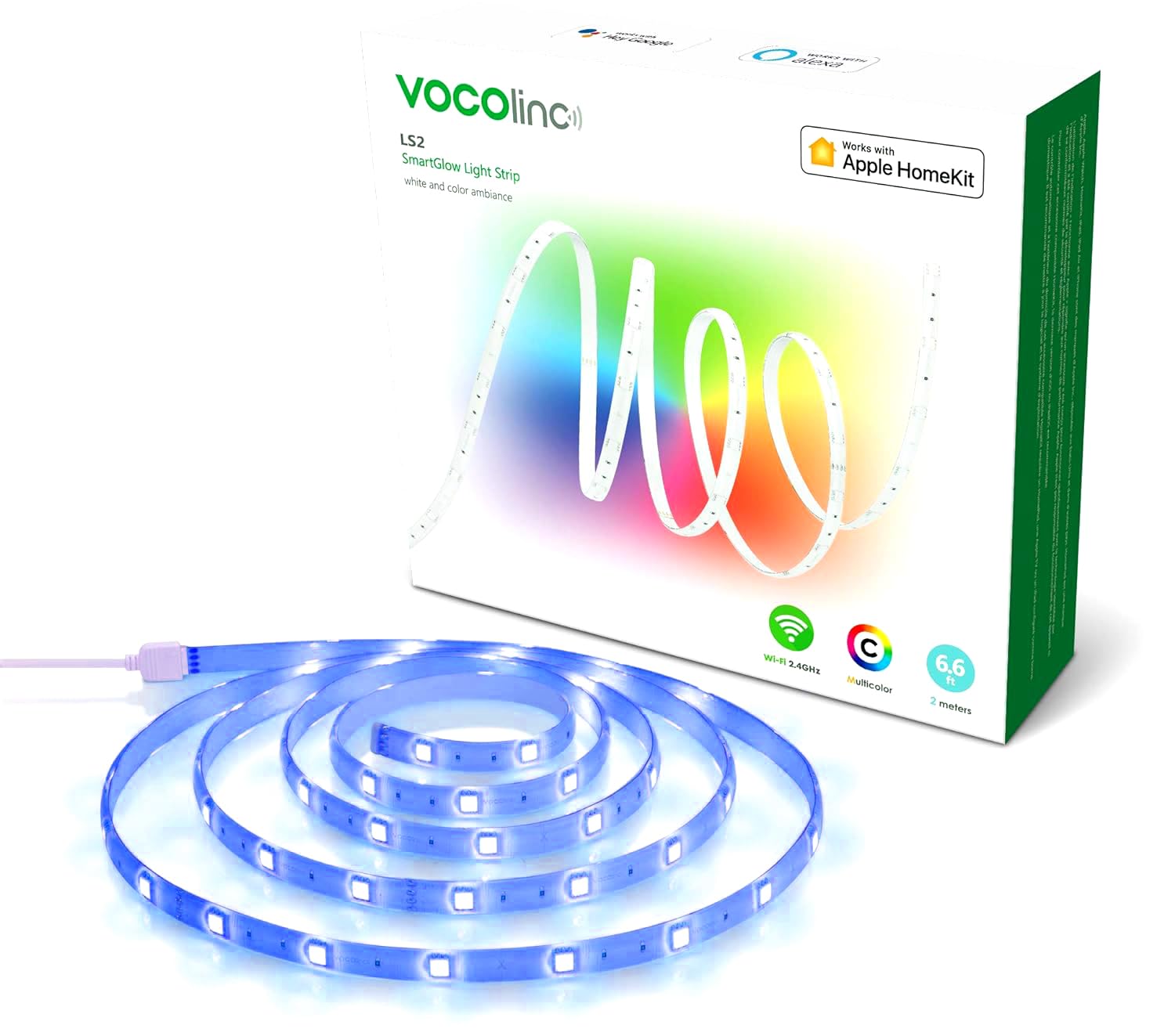 VOCOlinc Smart LED Strip Lights 16.4ft RGB Color Changing, Works with Apple HomeKit, Google Assistant & Alexa - Voice Control, No Hub Required - Perfect for Bedroom, TV Backlight & Christmas Decorations