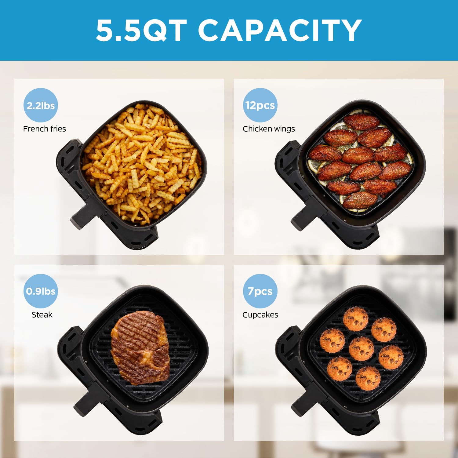 Midea 5.5QT Air Fryer with Rapid Air Technology - 9 Preset Menus, One-Touch Operation, 90% Less Oil - Perfect for Healthy Cooking, Quick Family Meals & Easy Cleanup - Ideal for Busy Home Chefs & Small Kitchens