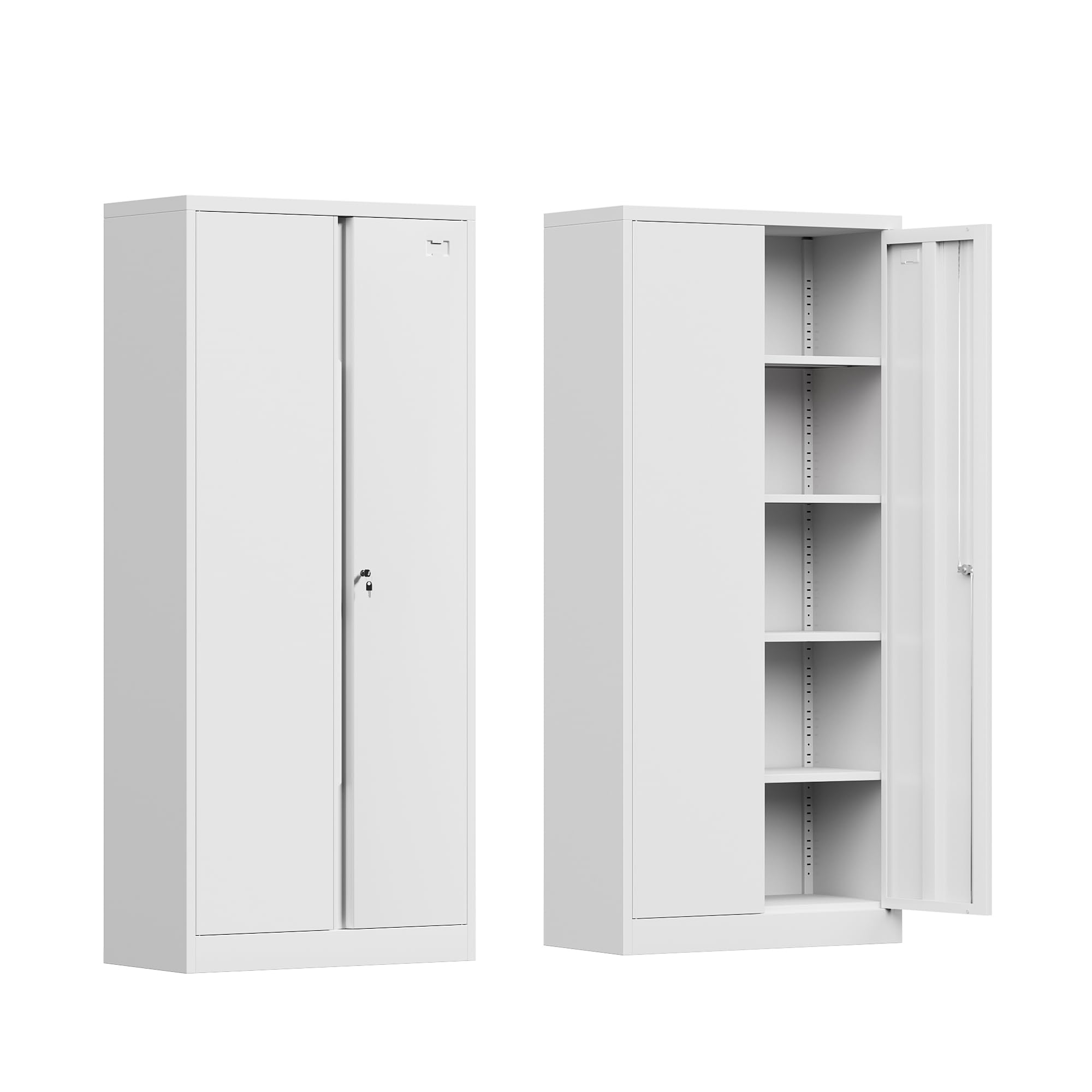CoolSun 71-Inch White Metal Storage Cabinet - 2 Doors, 4 Adjustable Shelves, Lockable Design for Garage, Utility Room, Home, Office & School Organization | Heavy-Duty Tool Storage Solution for Workshop & Industrial Use