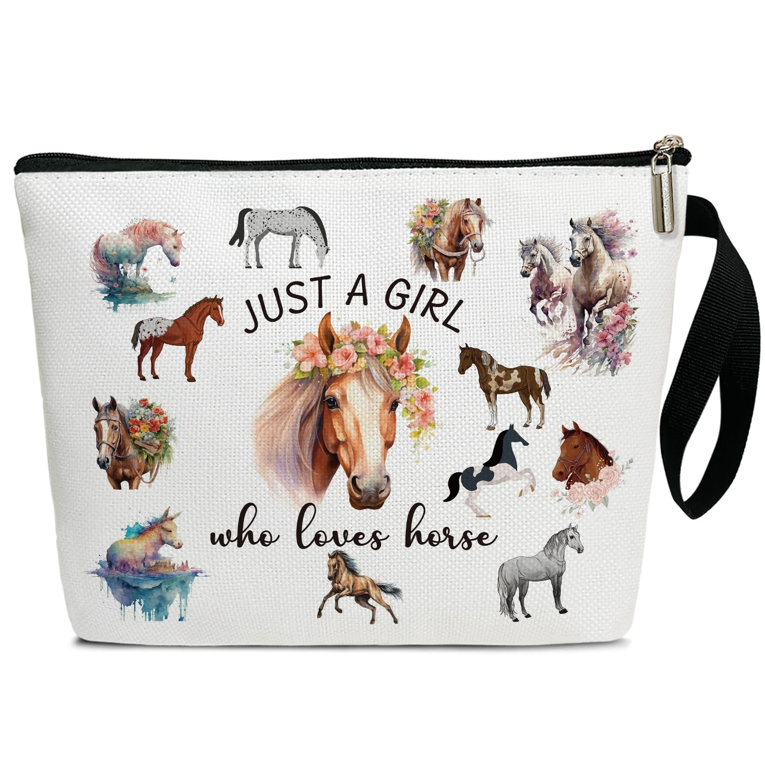 Equestrian Makeup Bag for Women - Horse Lover Cosmetic Pouch with Zipper, Travel Toiletry Organizer for Purse - Perfect Birthday Gift for Teen Girls, Wives & Daughters - Great for Horse Shows, Travel & Everyday Use