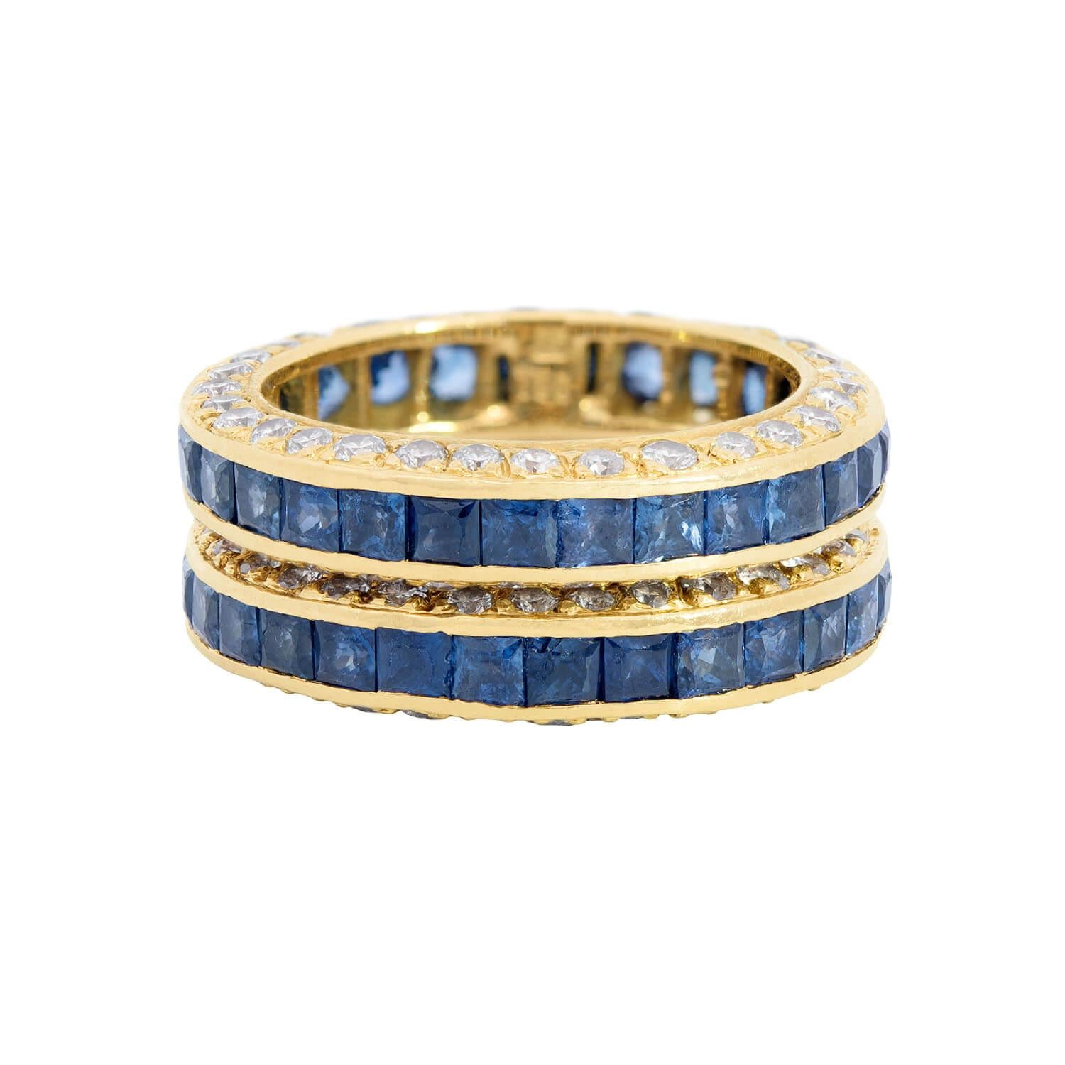 18k Gold Sapphire and Diamond Eternity Wedding Band Set - Elegant Bridal Jewelry for Engagement, Anniversary & Special Occasions