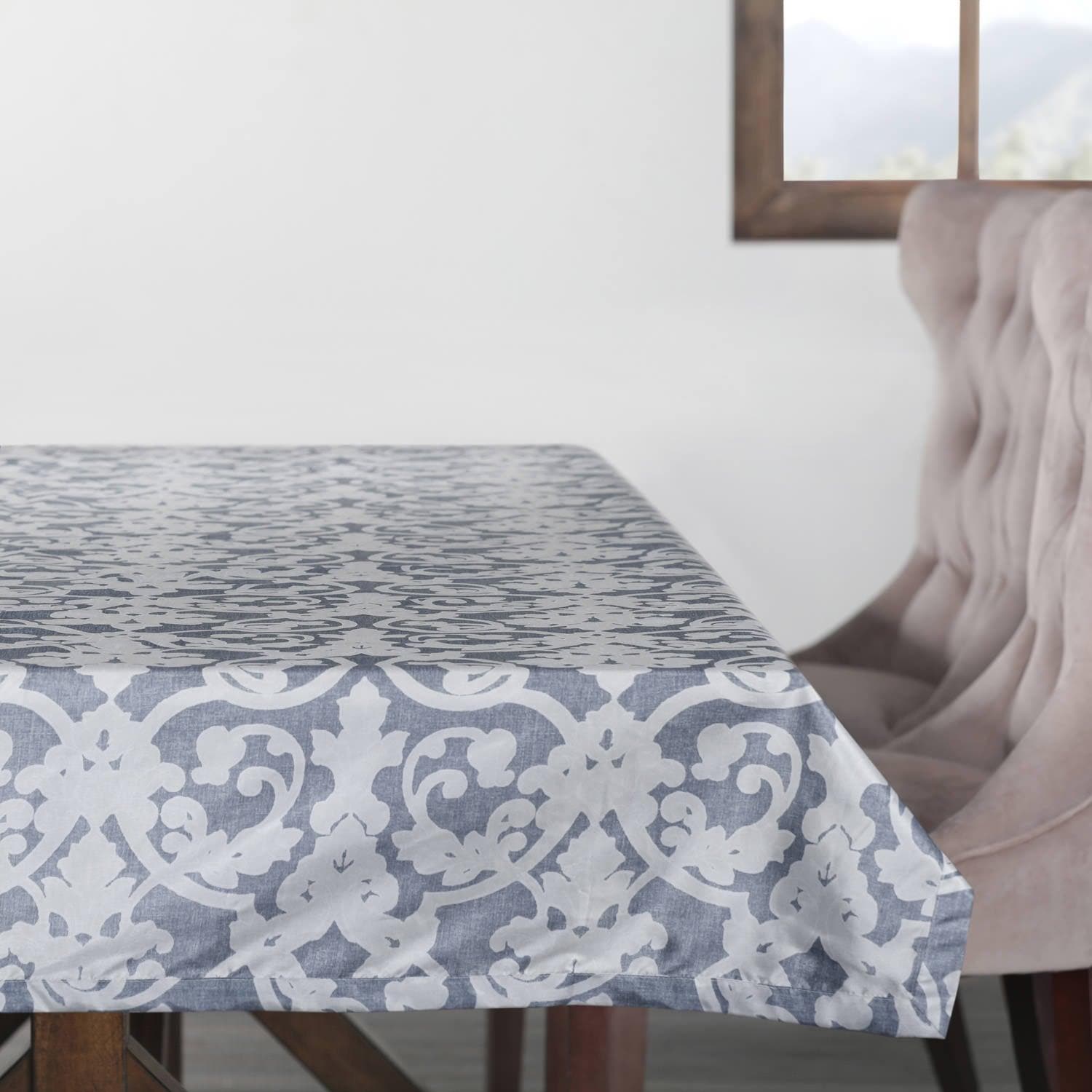 Rococo Blue Paisley Pattern Faux Silk Taffeta Waterproof Outdoor Tablecloth - Perfect for Patio Dining, Garden Parties & Picnic Decorations